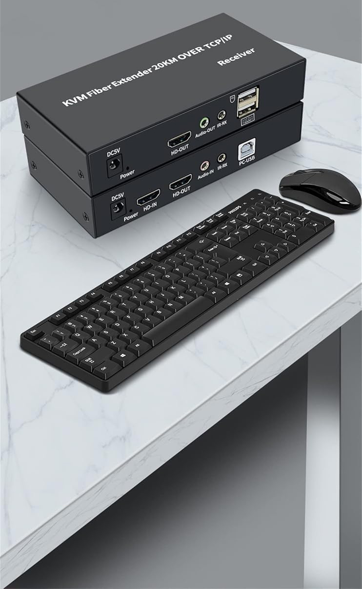 KVM extender światłowodowy HDMI+USB 20 km audio/IR Full HD 1080p