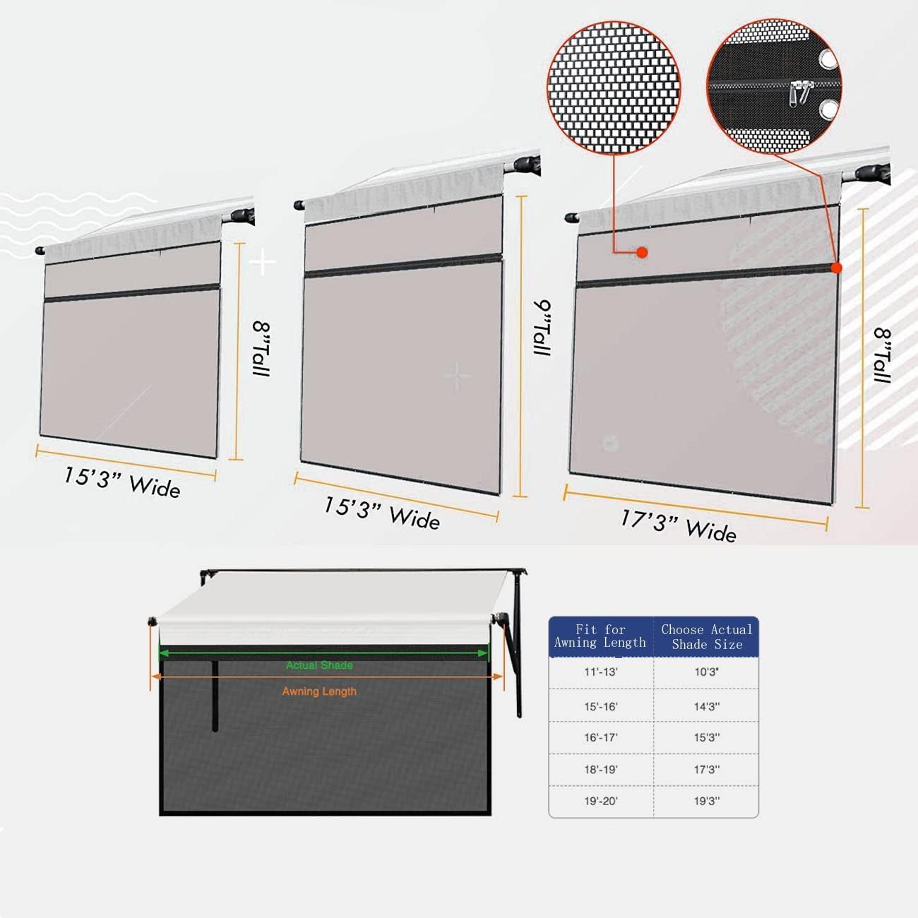 Osłona przeciwsłoneczna dla kampera Poweka 2,44m x 4,57m, z blokadą UV