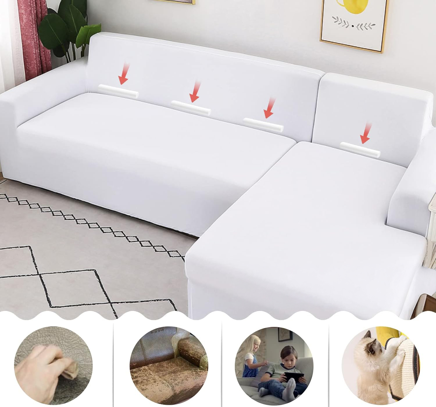 Pokrowiec na sofę L elastyczny spandex Jaotto 2-częściowy 2-osobowy biały