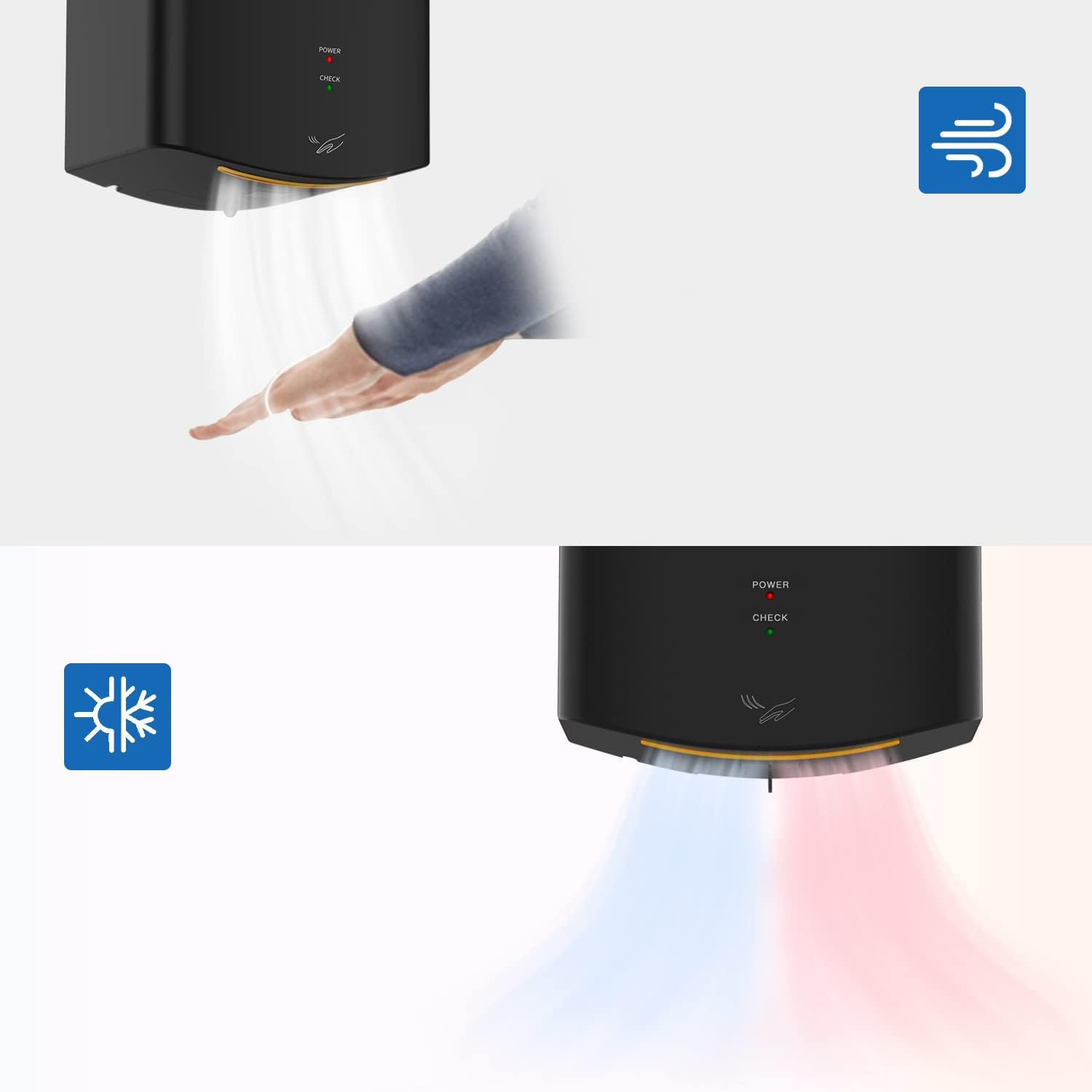 Suszarka do rąk AIKE Air Wiper, 220 V, 1400 W, czarna, Używany