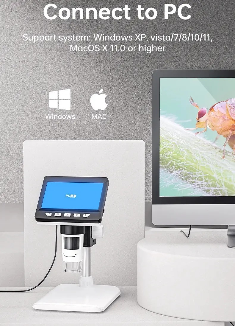 Elektroniczny mikroskop USB z ekranem LCD i zoomem 50-1000x