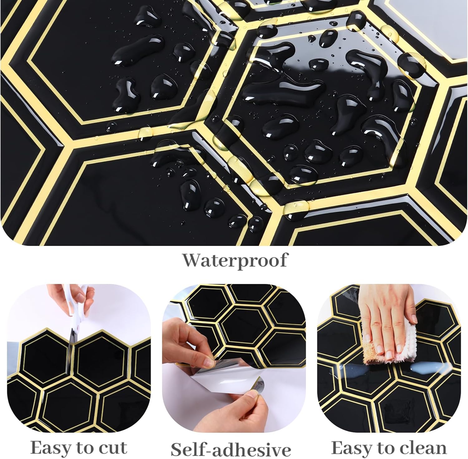 Naklejki ścienne 3D VaryPaper heksagonalne czarne 30,5x30,5 cm 20 szt.