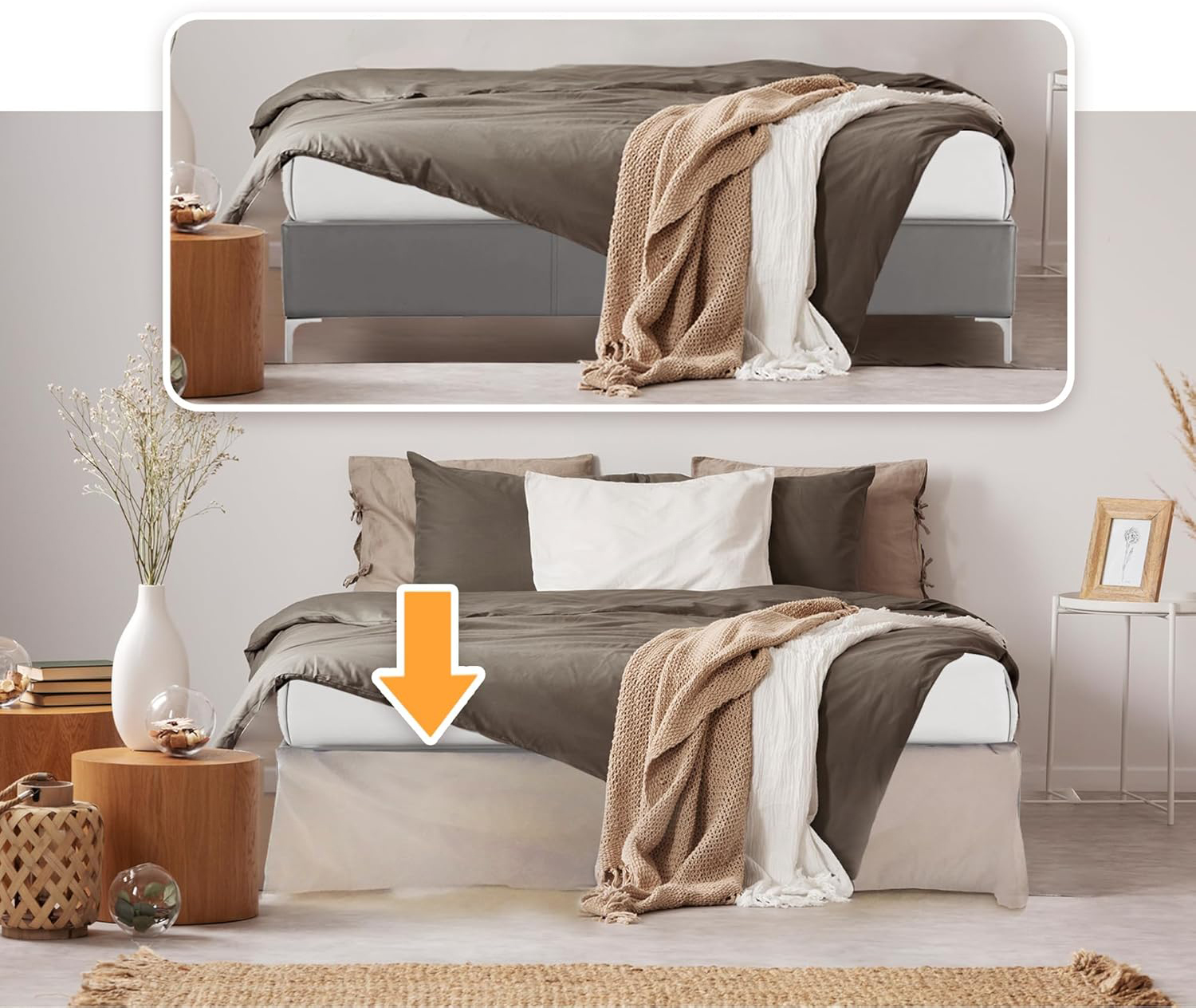 Pokrywa łóżka 160 x 200 beżowa Dahlica 4 spódnice 30cm europejska jakość