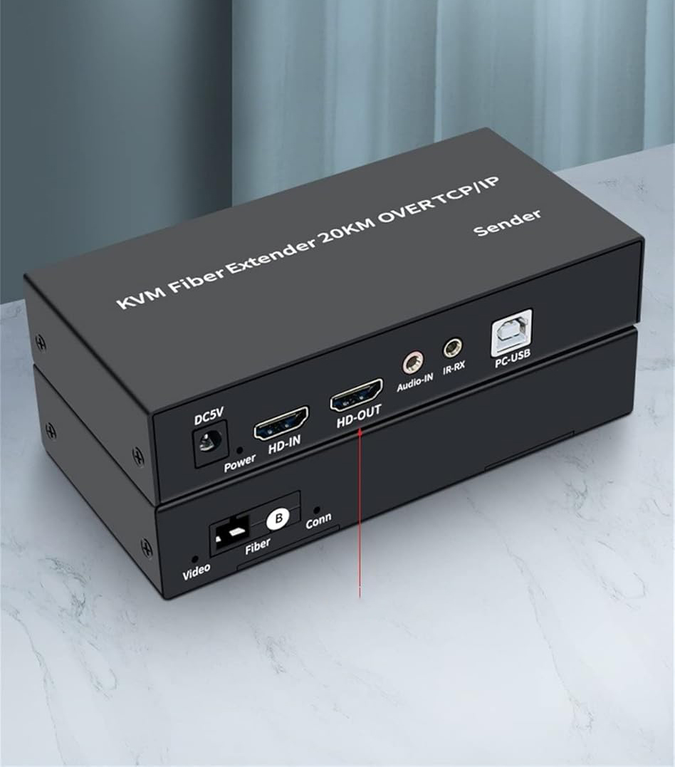 KVM extender światłowodowy HDMI+USB 20 km audio/IR Full HD 1080p