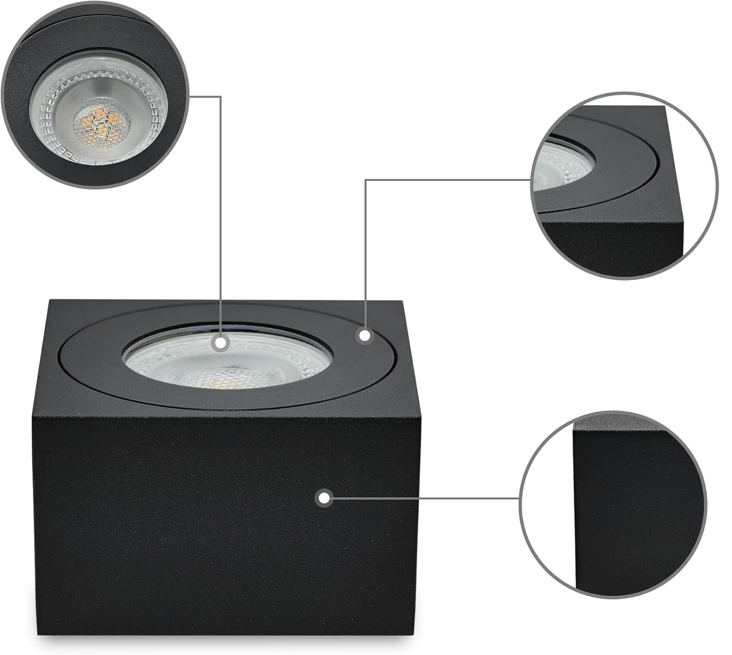 Reflektory sufitowe LED KYOTECH IP44 do łazienki Ø80x80x50 mm czarne 4 szt