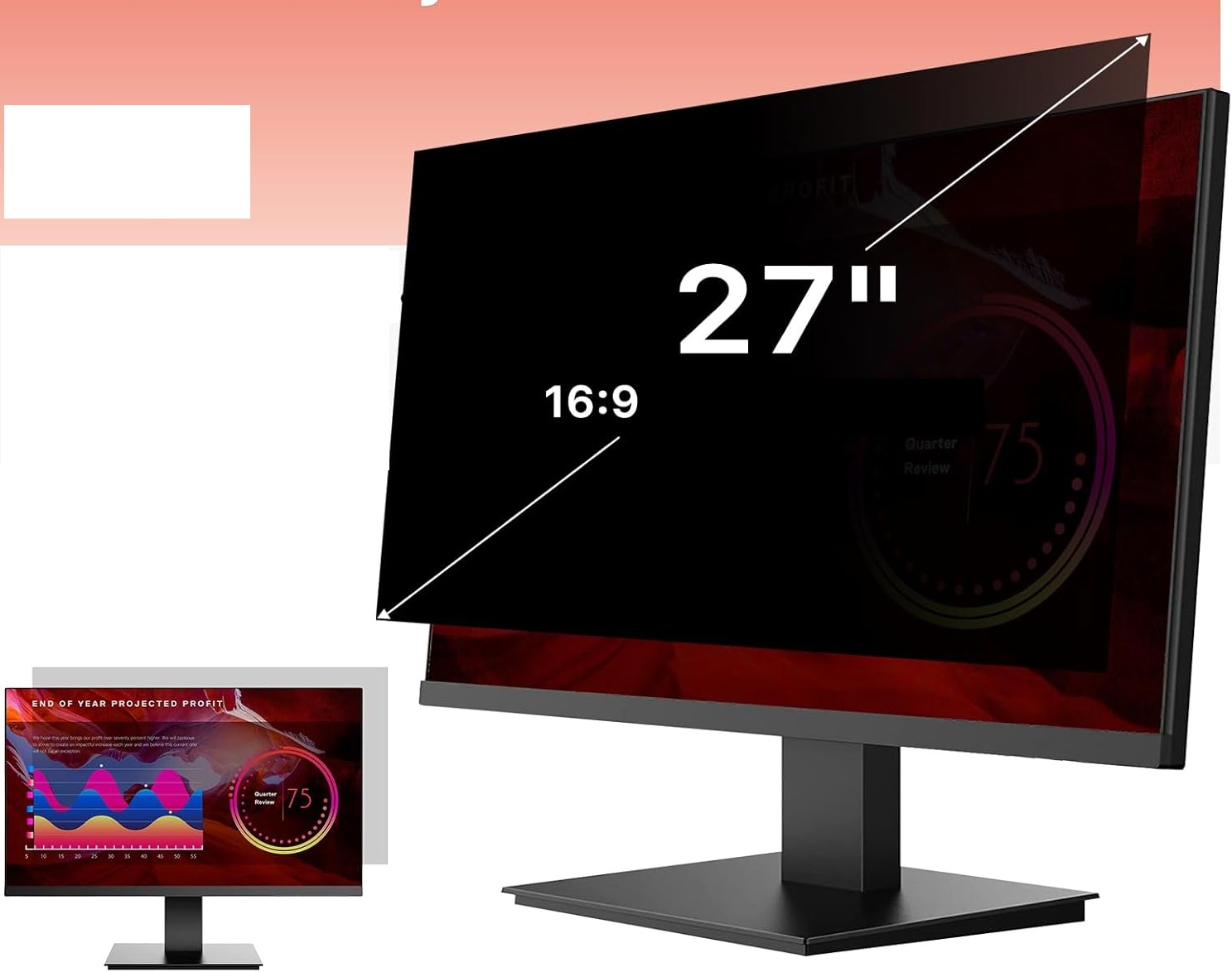 Filtr prywatności do monitora 27" BERSEM 16:9 antyrefleksyjny antyszpieg