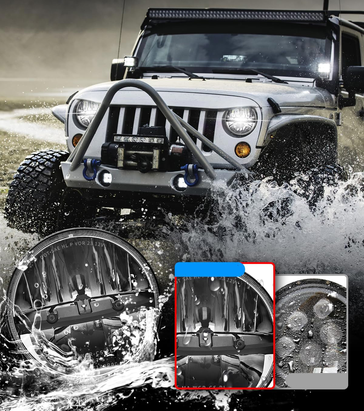 Lampy reflektory LED Braveway 7" 60W 12000lm H4-H13 Wrangler JK TJ LJ CJ H1