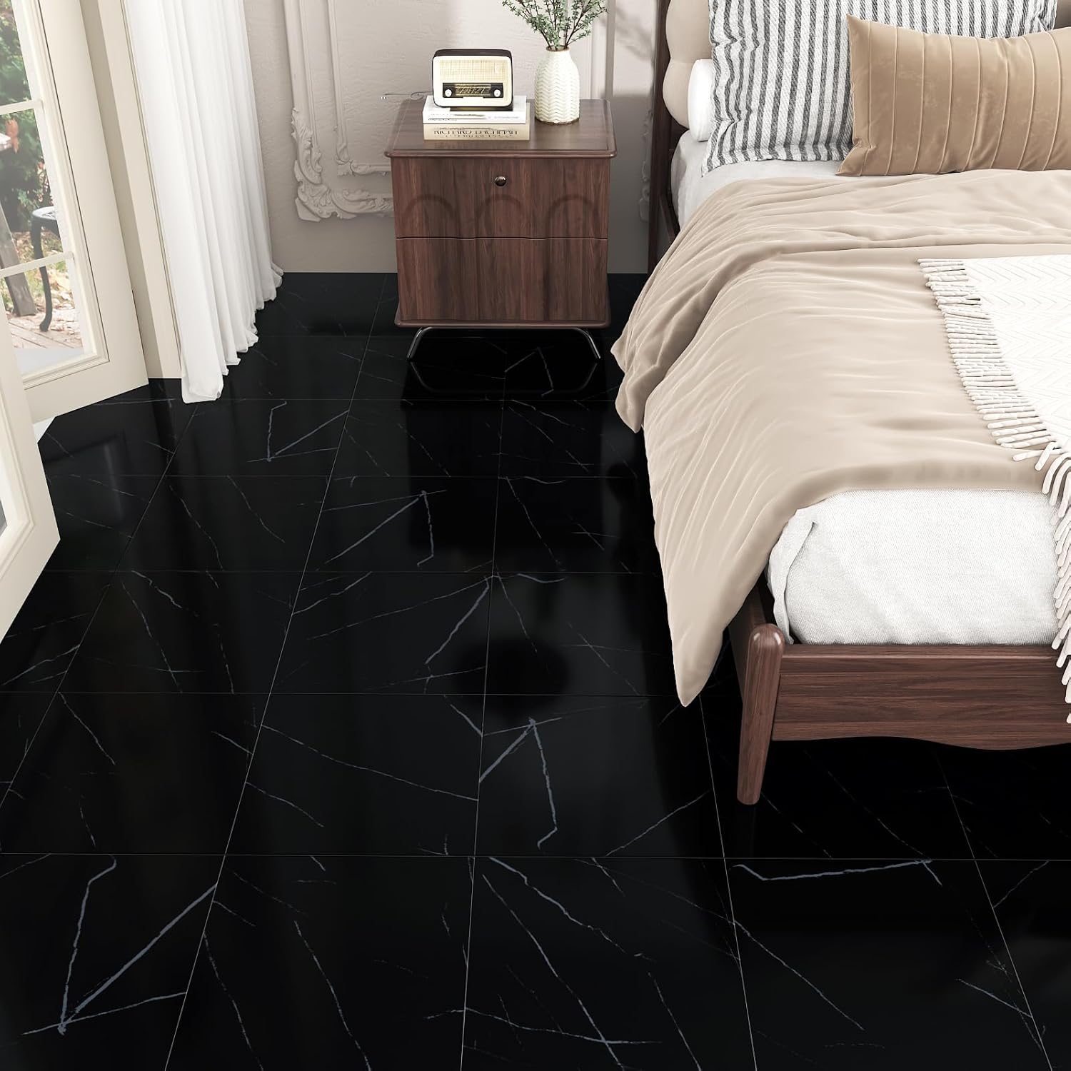 Naklejki podłogowe PVC Yullpaper 30x30cm czarne samoprzylepne 24szt