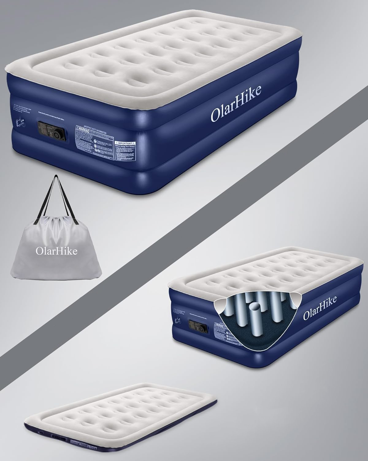 Materac dmuchany OlarHike pojedynczy 198 x 102 x 46cm niebieski PO NAPRAWIE