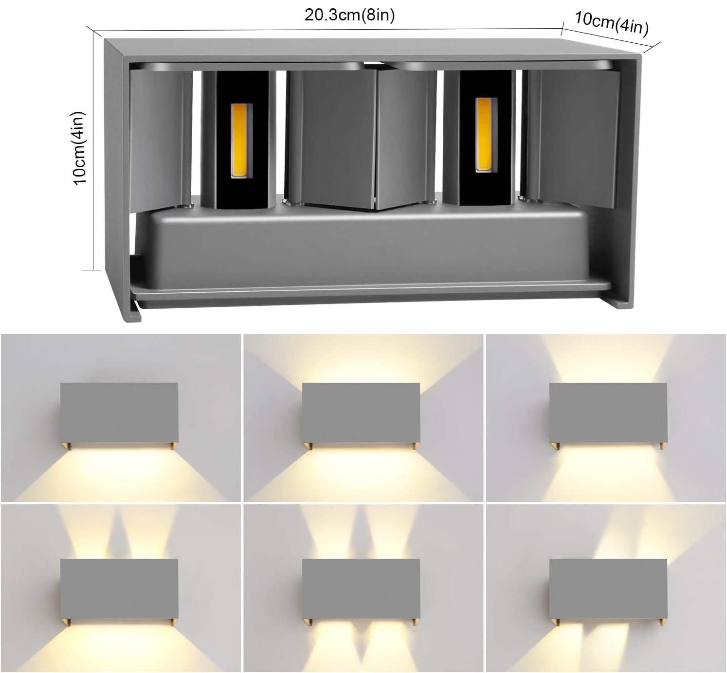 Lampy LED Kingwen, 20 W, 3000 K, IP65, szare, zestaw 2 szt.