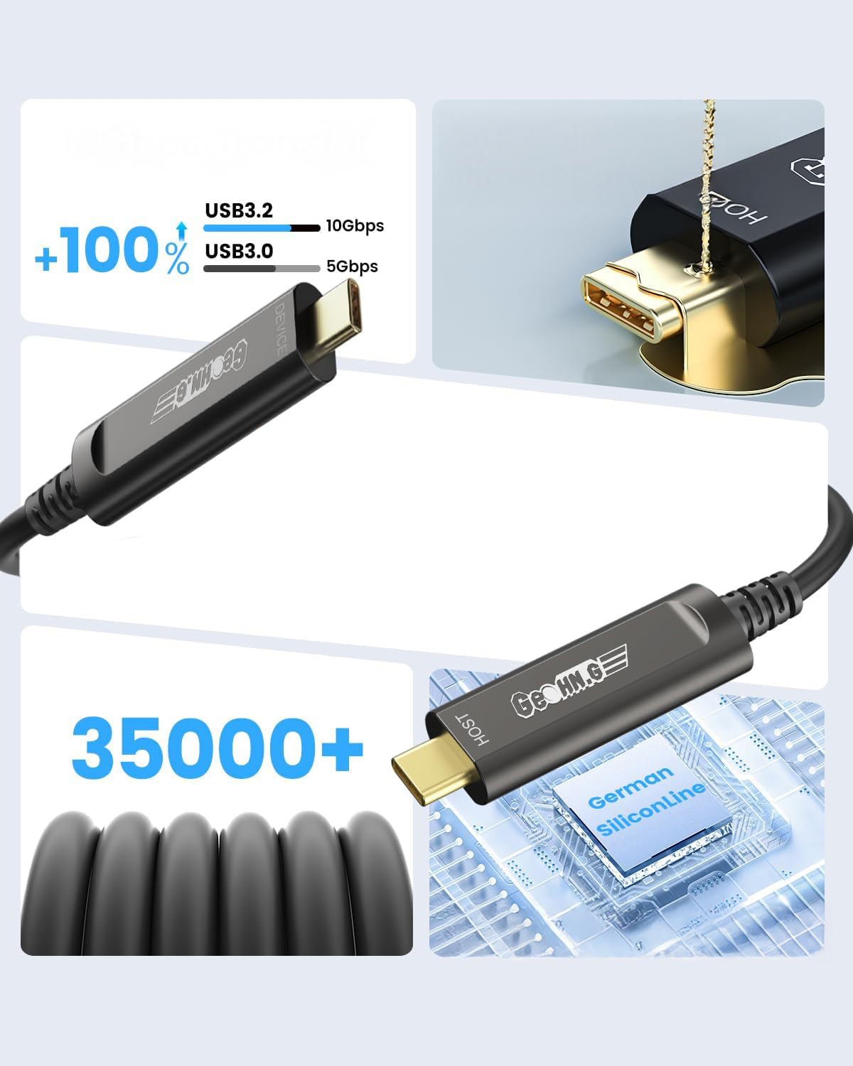 Kabel USB-C do USB-C GeoHN.G 10 m światłowodowy 10Gbps POWYSTAWOWY