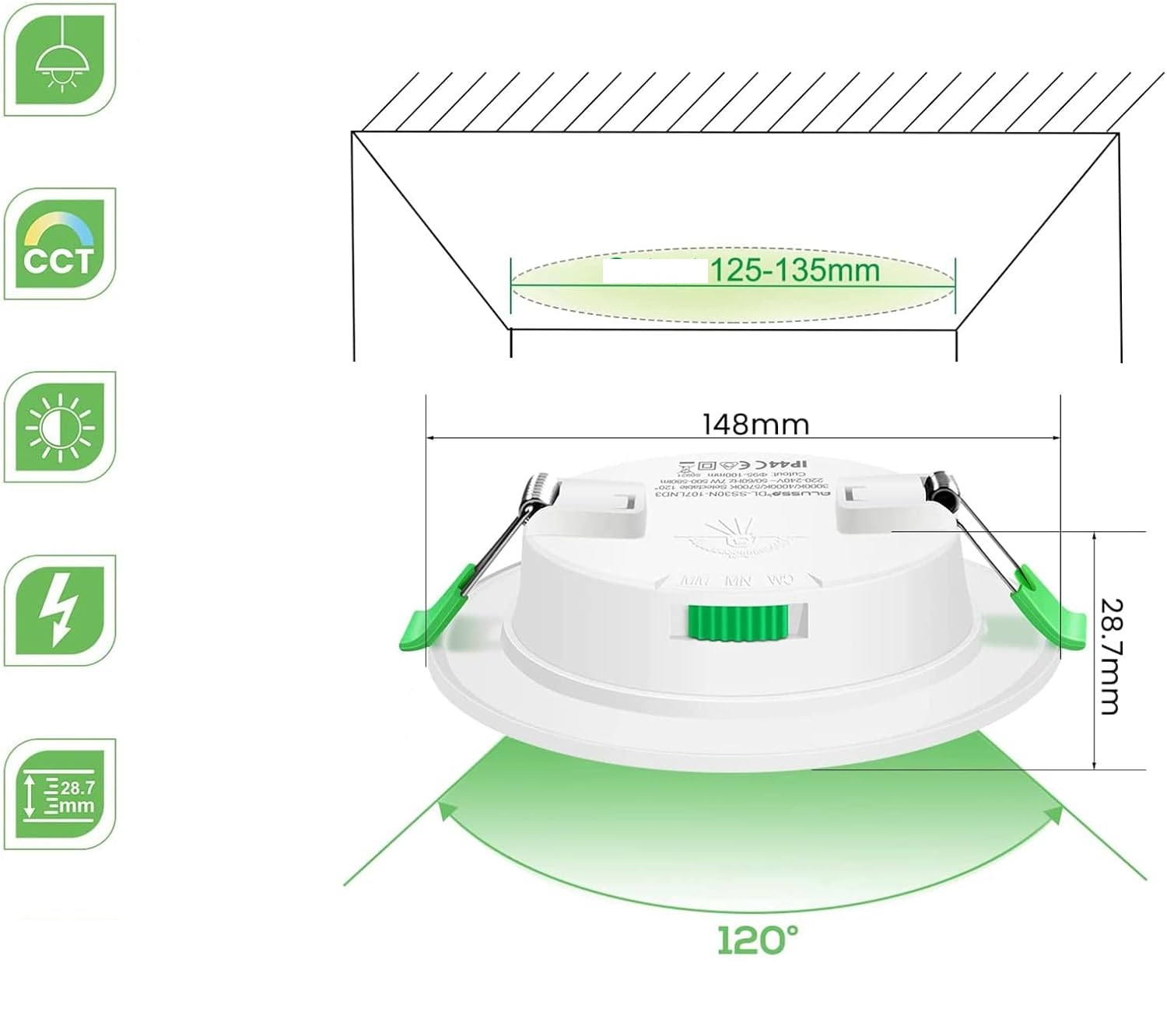 Lampy sufitowe LED wpuszczane 10W z regulacją barwy światła 12 sztuk