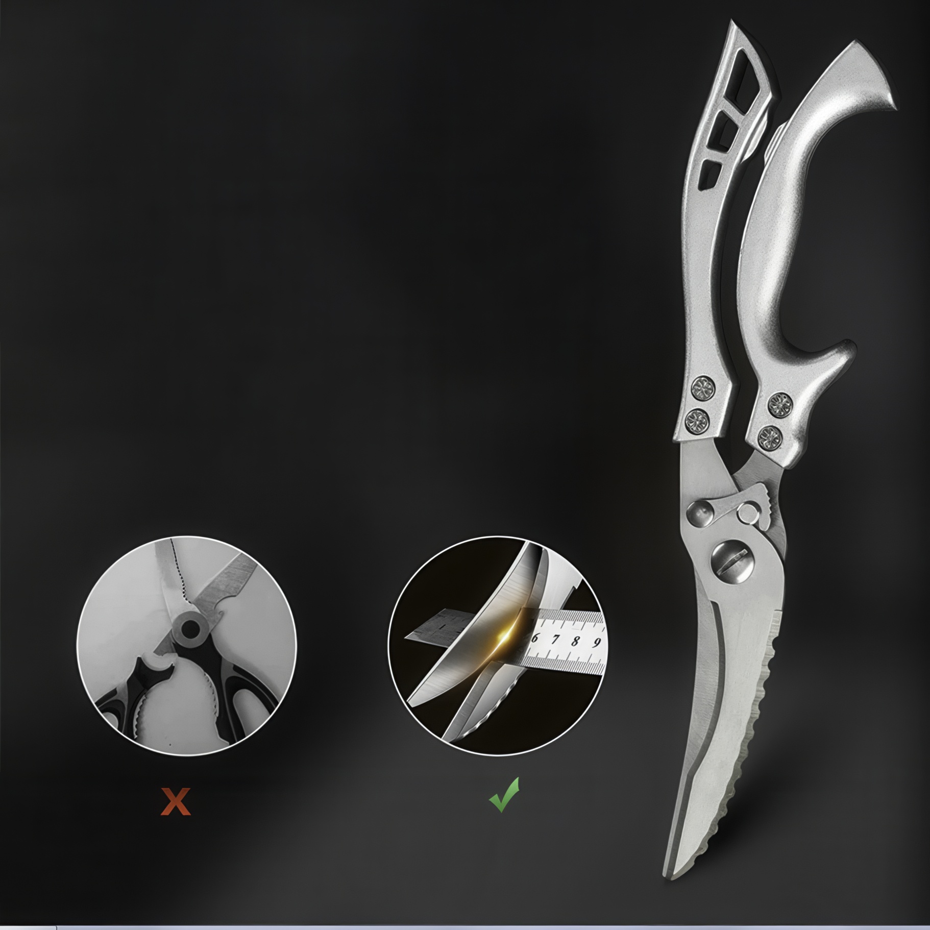 Nożyczki kuchenne RESTEQ model 2w1 do kości, etui, stal nierdzewna