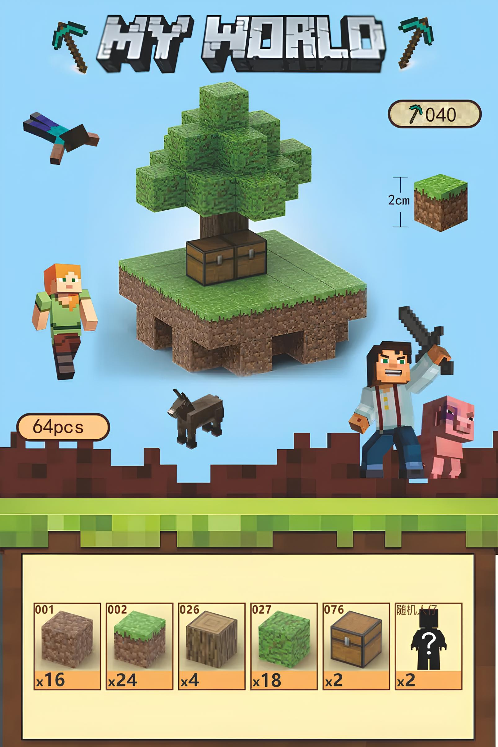 Klocki konstrukcyjne magnetycznt Minecraft 64 elementy +2 losowe figrurki