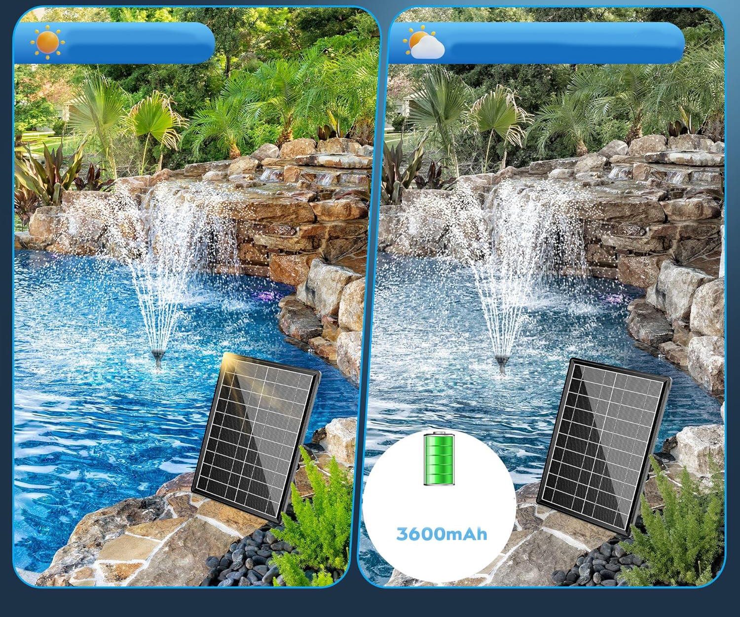 Solarny filtr do stawu z pompą Biling 8W 405L/h z akumulatorem i 10 dyszami