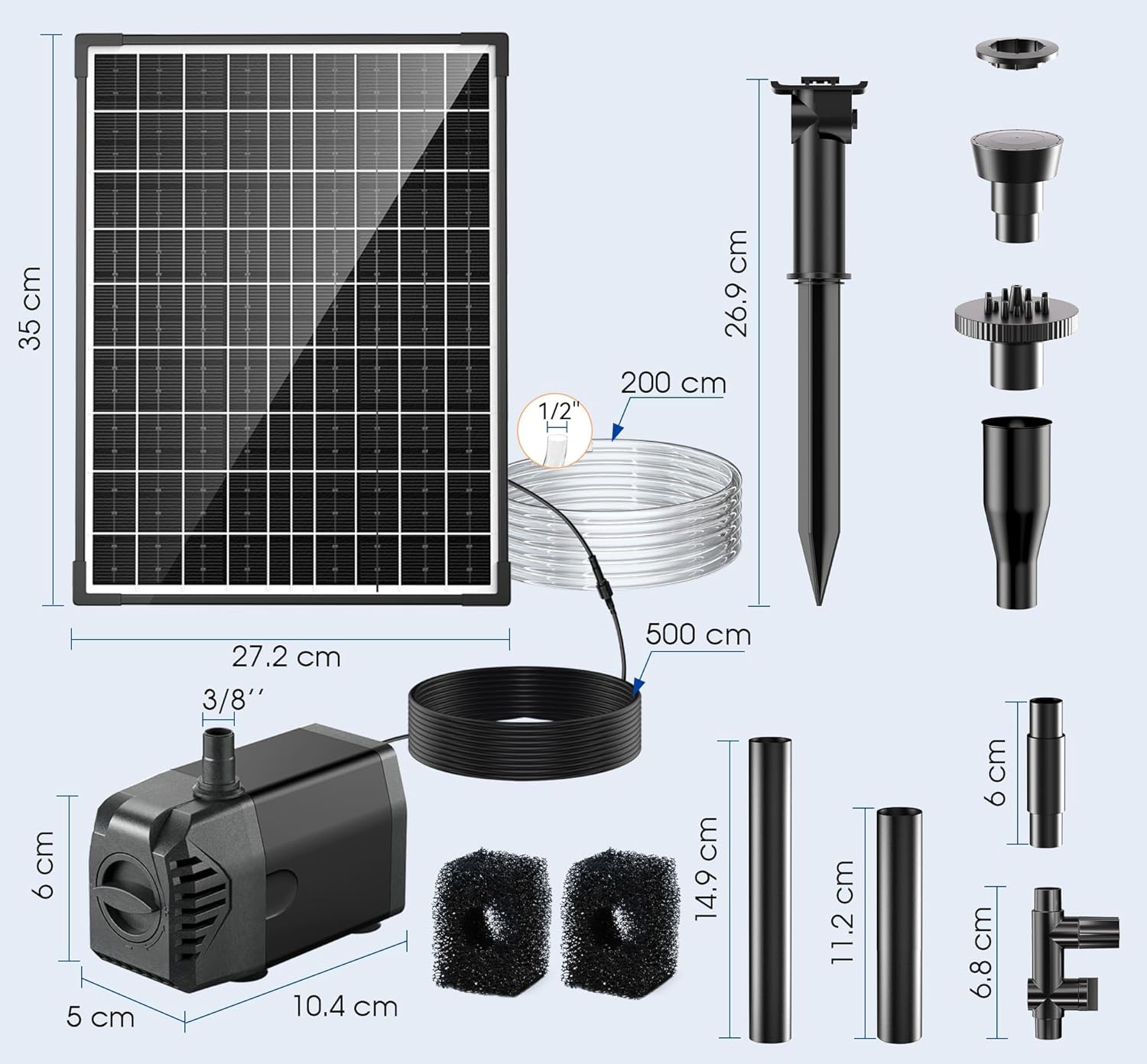 Pompa solarna do stawu 20W Biling 875 L/h z filtrem i 2m wężem
