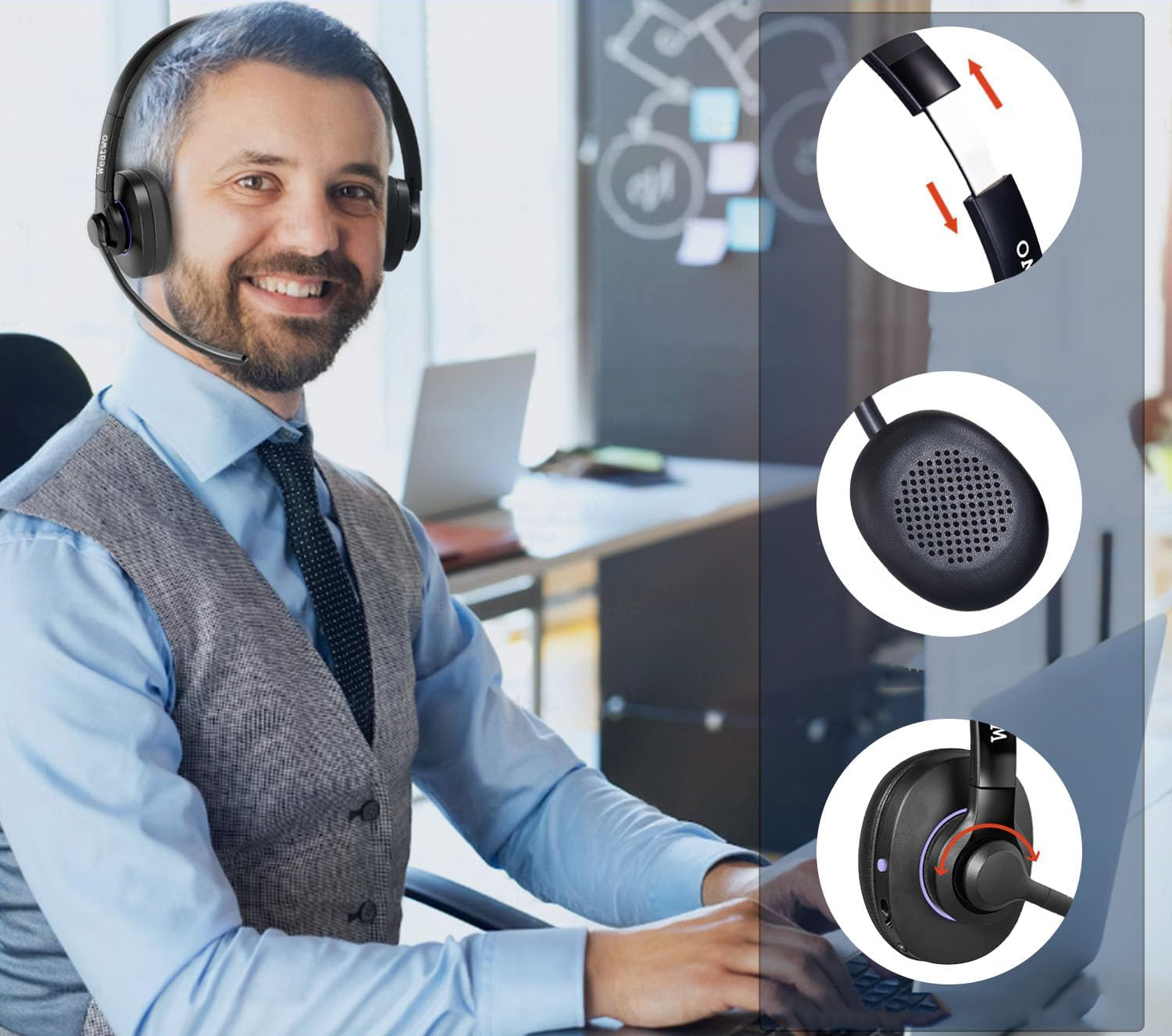 Weatwo Słuchawki Bluetooth z Podwójnym Mikrofonem CVC8.0 do Telefonów i PC