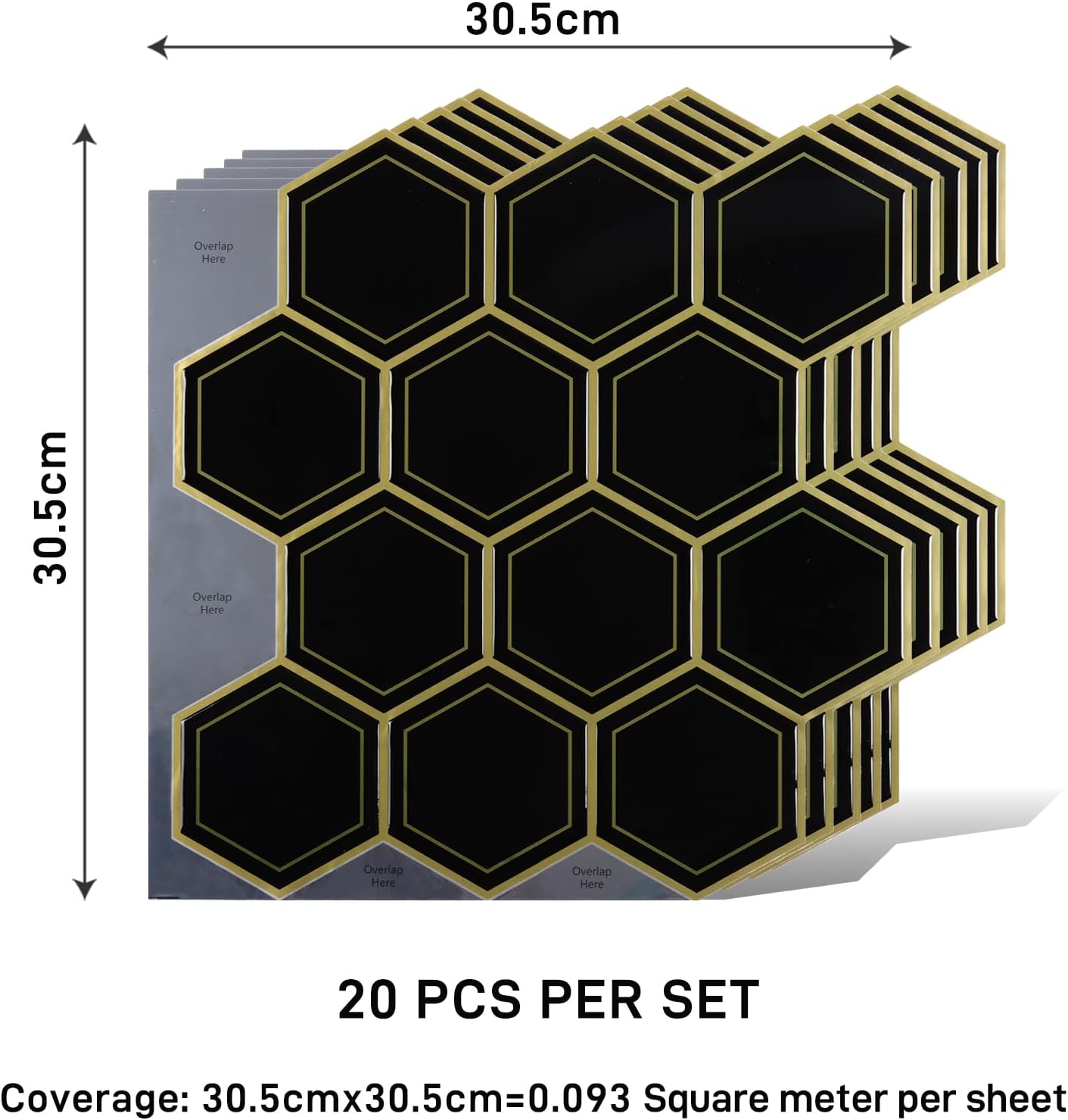 Naklejki ścienne 3D VaryPaper heksagonalne czarne 30,5x30,5 cm 20 szt.