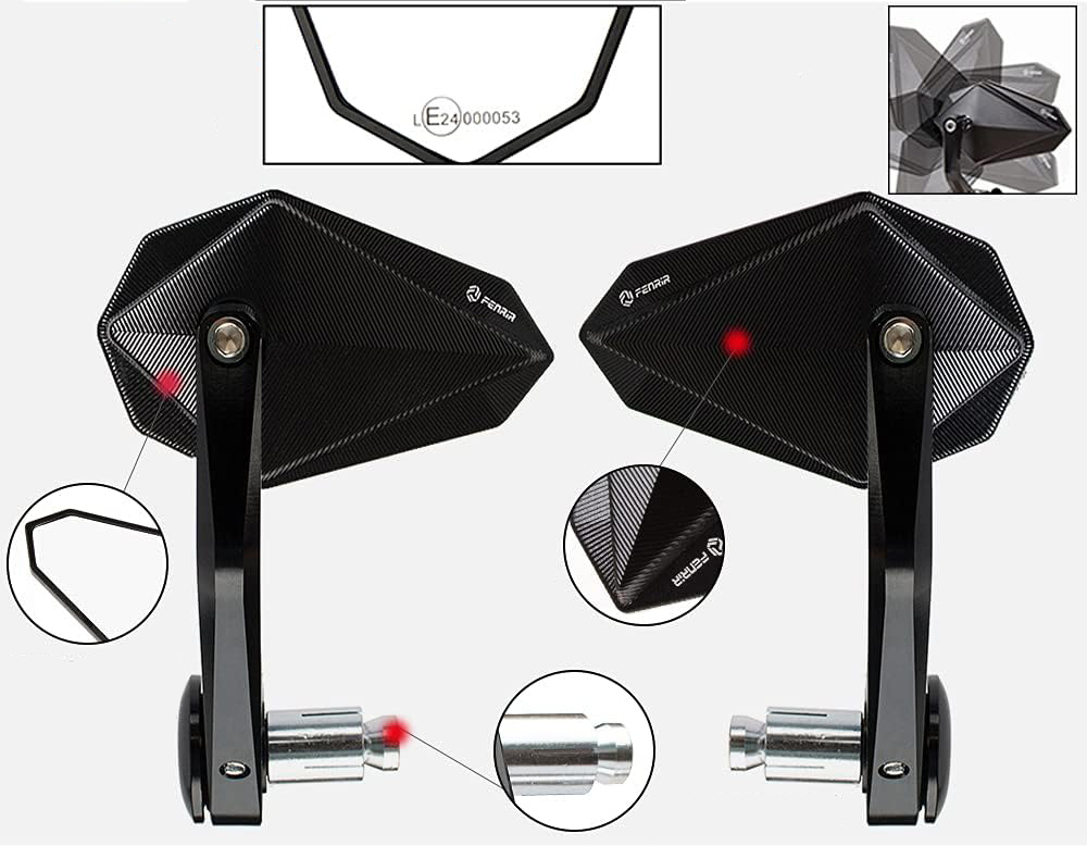 Lusterko motocyklowe FENRIR E24 CNC czarne na kierownicę POWYSTAWOWY