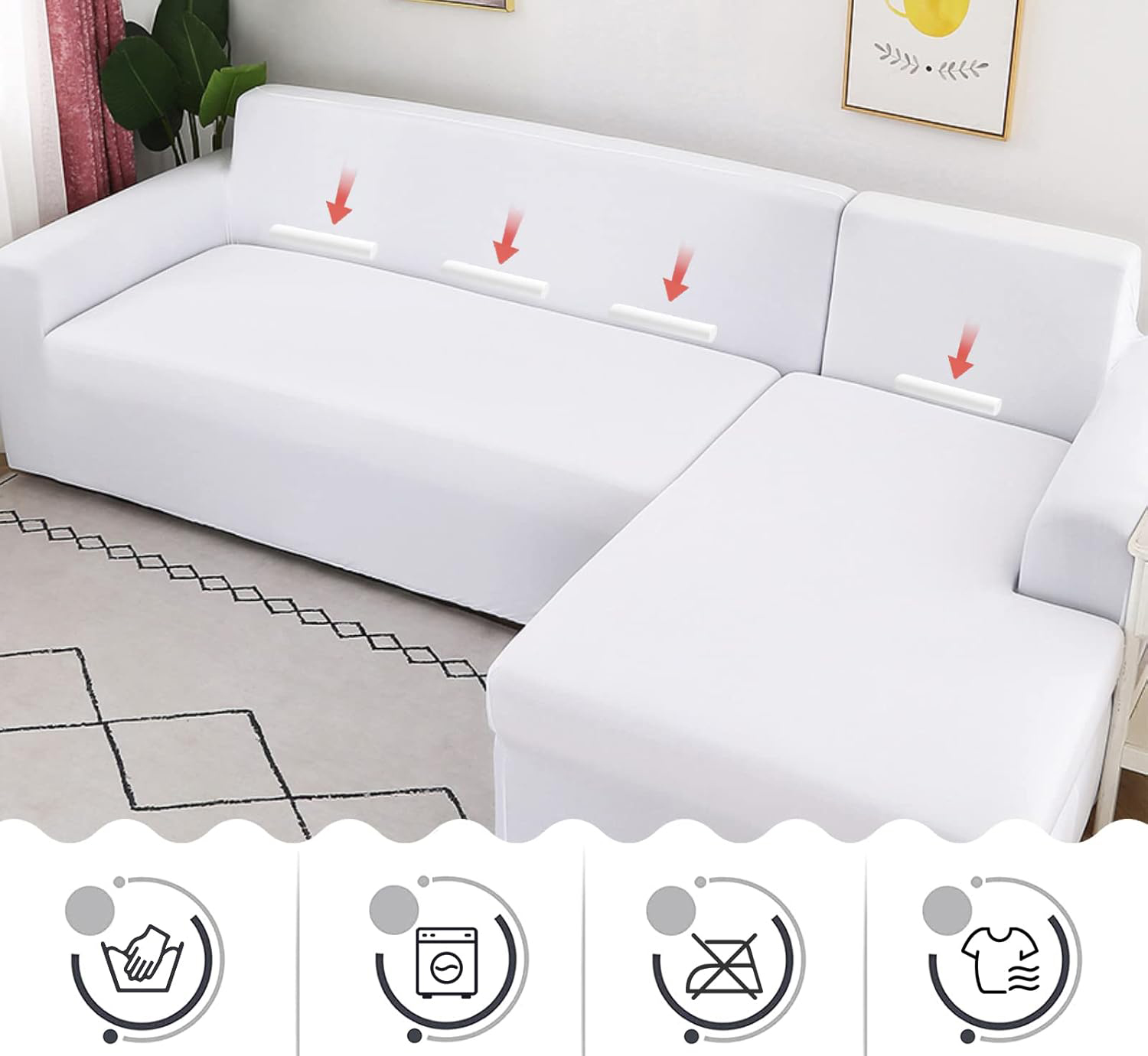 Pokrowiec na sofę L elastyczny spandex Jaotto 2-częściowy 2-osobowy biały