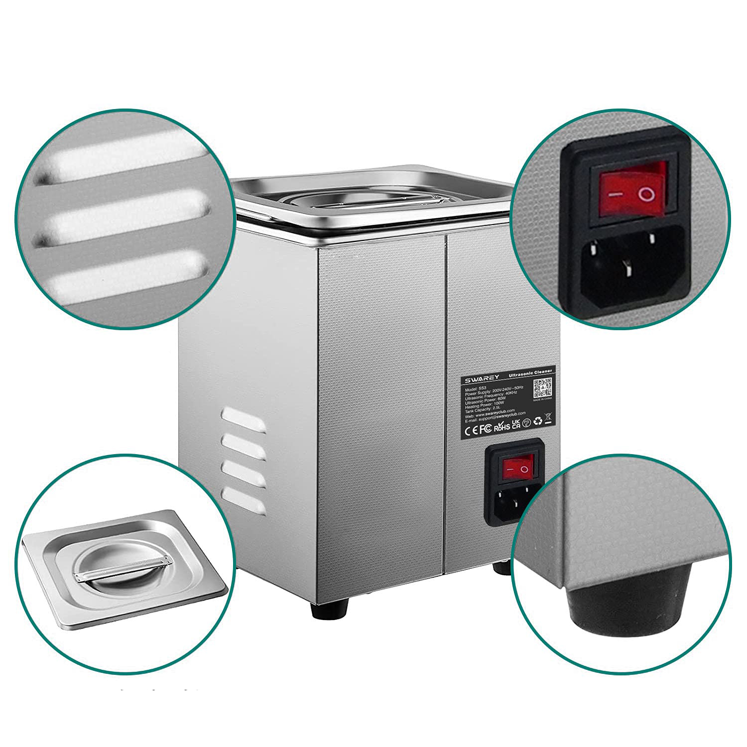 Myjka ultradźwiękowa Swarey 2,5L z podgrzewaczem timer i 40kHz POWYSTAWOWY