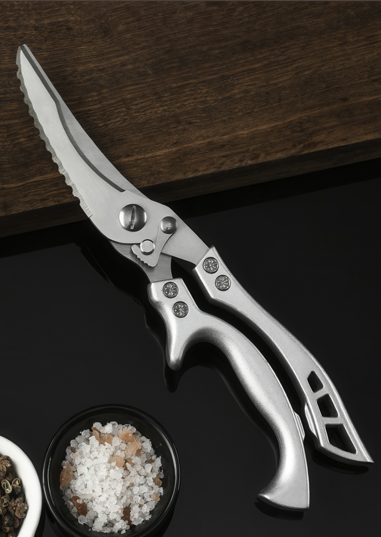 Nożyczki kuchenne RESTEQ model 2w1 do kości, etui, stal nierdzewna