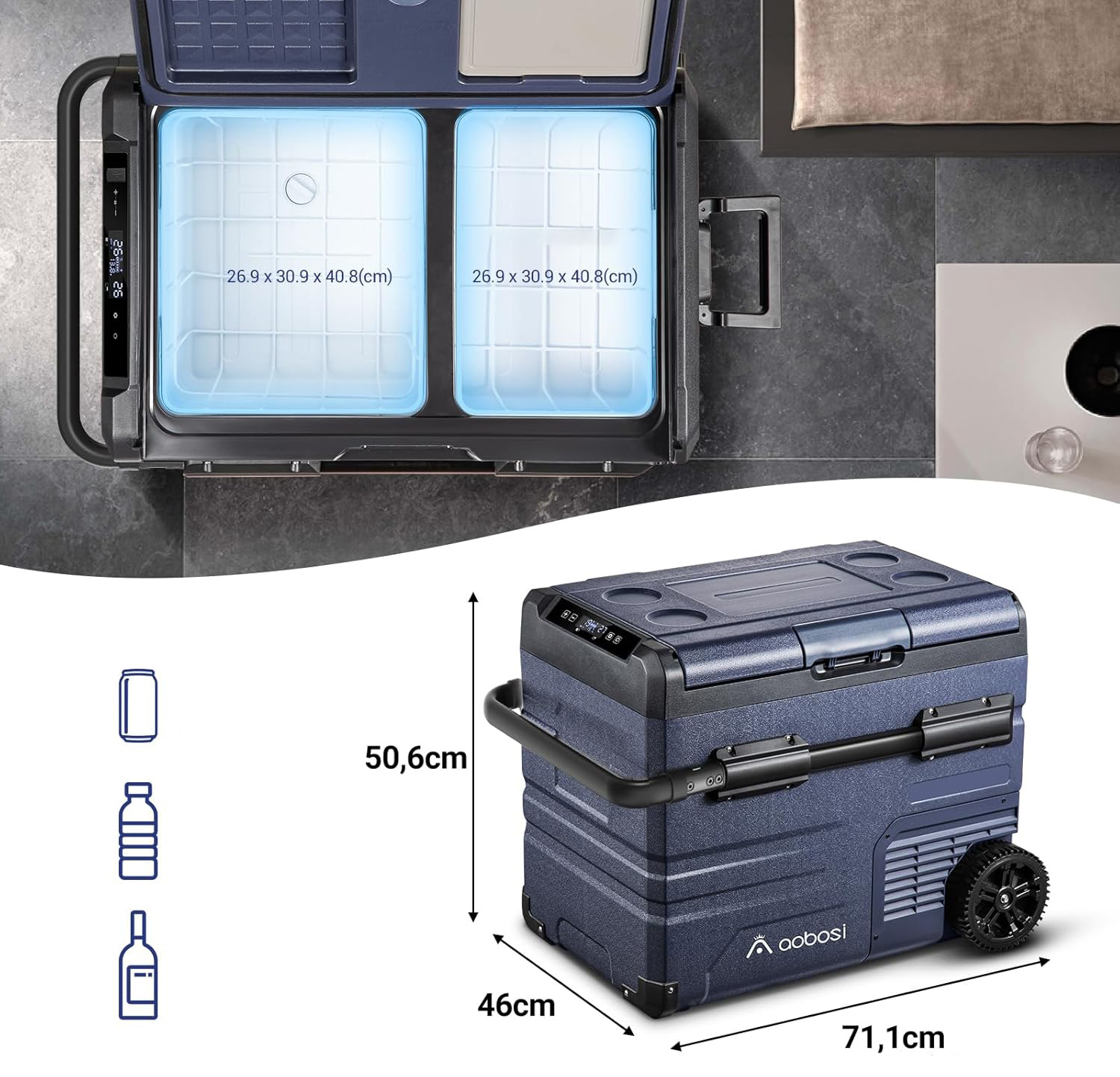 Lodówka kompresorowa AAOBOSI 45L Dual Zone z WiFi i sterowaniem POWYSTAWOWE