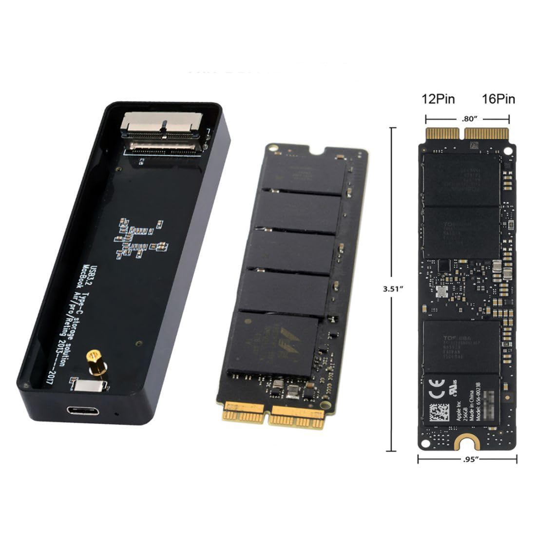 Carcasa SSD USB-C pentru MacBook Air/Pro 2013-2016, 20 Gbps, set