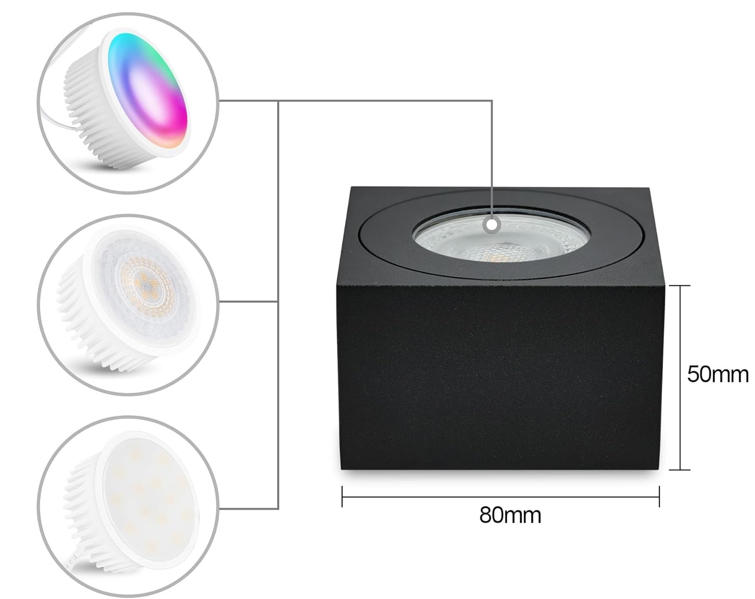 Reflektory sufitowe LED KYOTECH IP44 do łazienki Ø80x80x50 mm czarne 4 szt