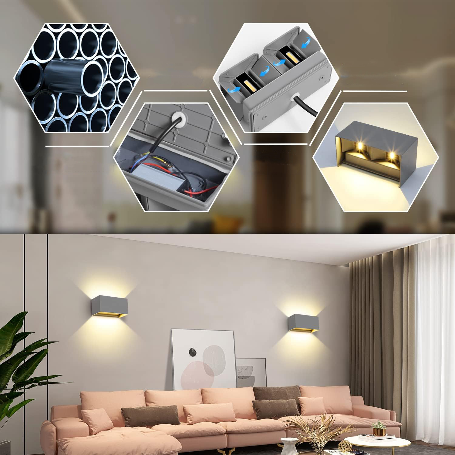 Lampy LED Kingwen, 20 W, 3000 K, IP65, szare, zestaw 2 szt.