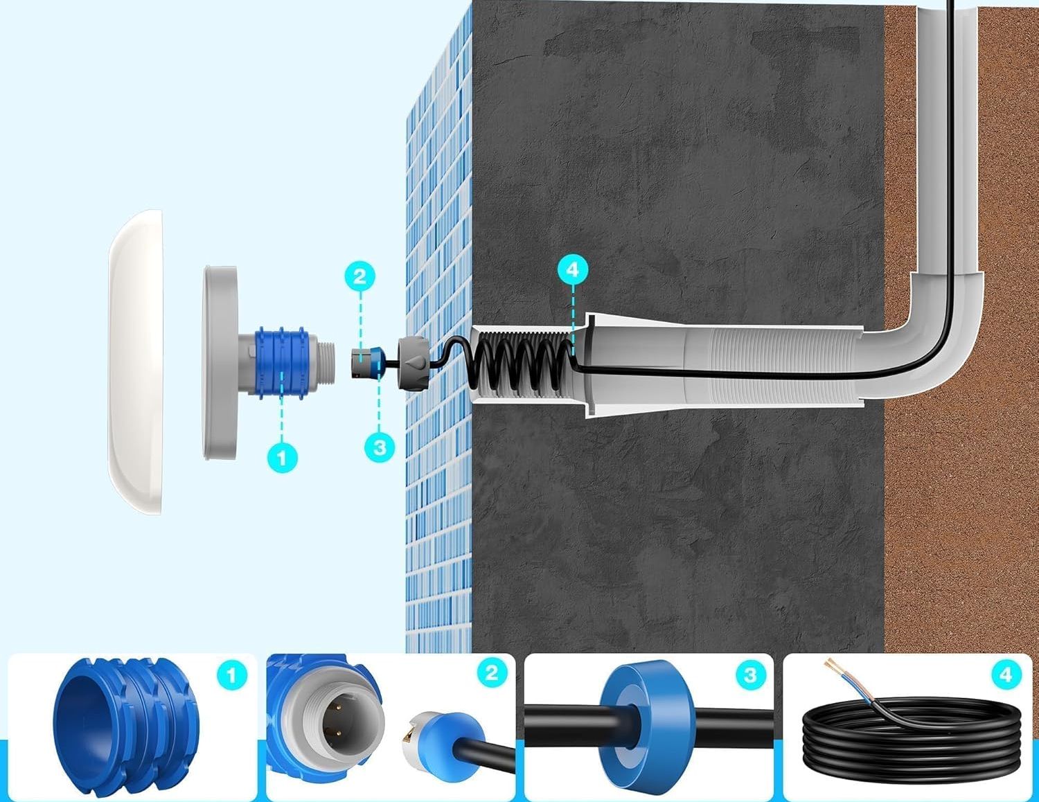Reflektor LED basenowy LyLmLe 12W IP68 12V Ø190 mm 2 kolory (3000K/6000K)