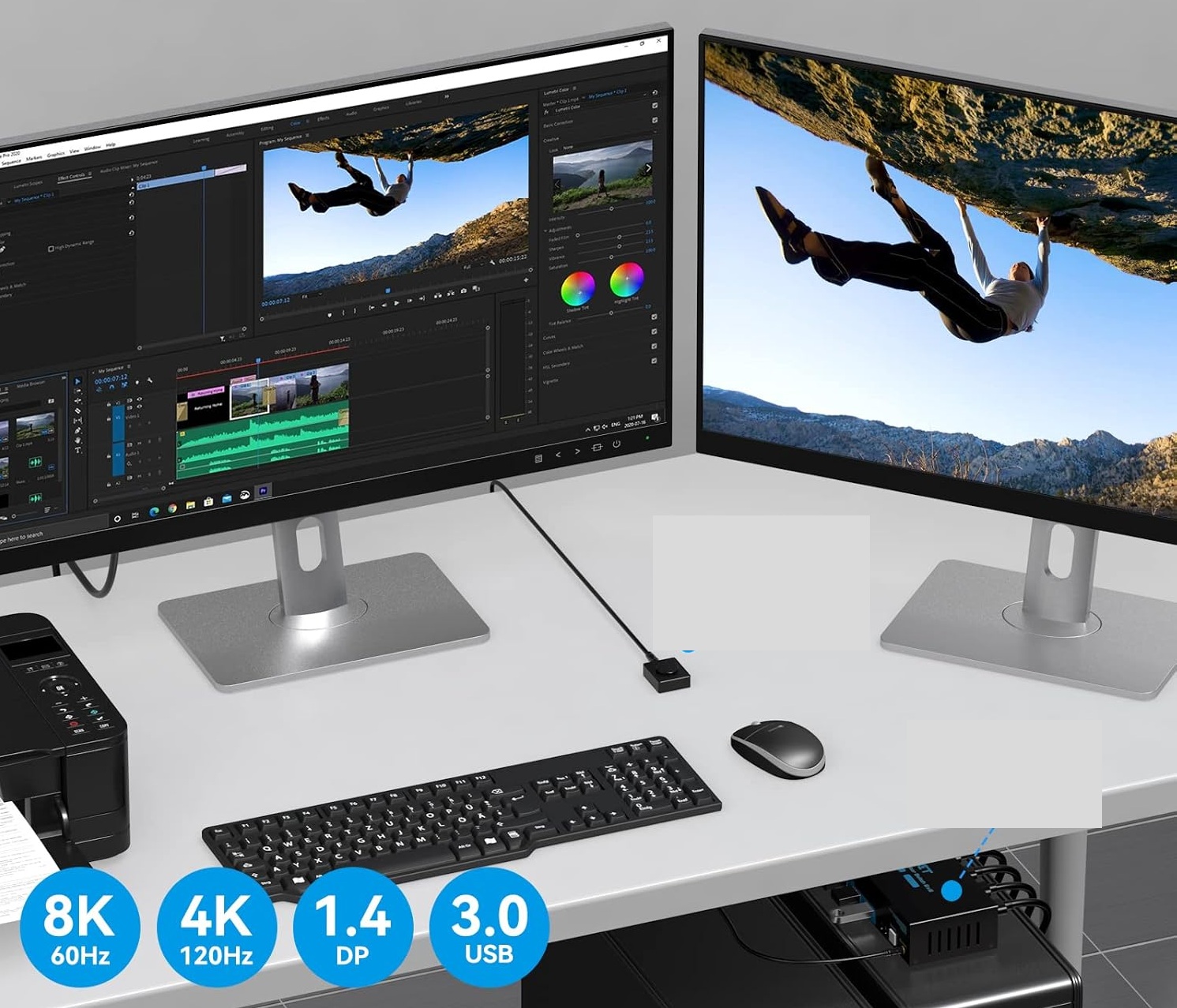 Przełącznik KVM DisplayPort 2xPC na 2 monitory 4K120Hz 8K60Hz USB3.0