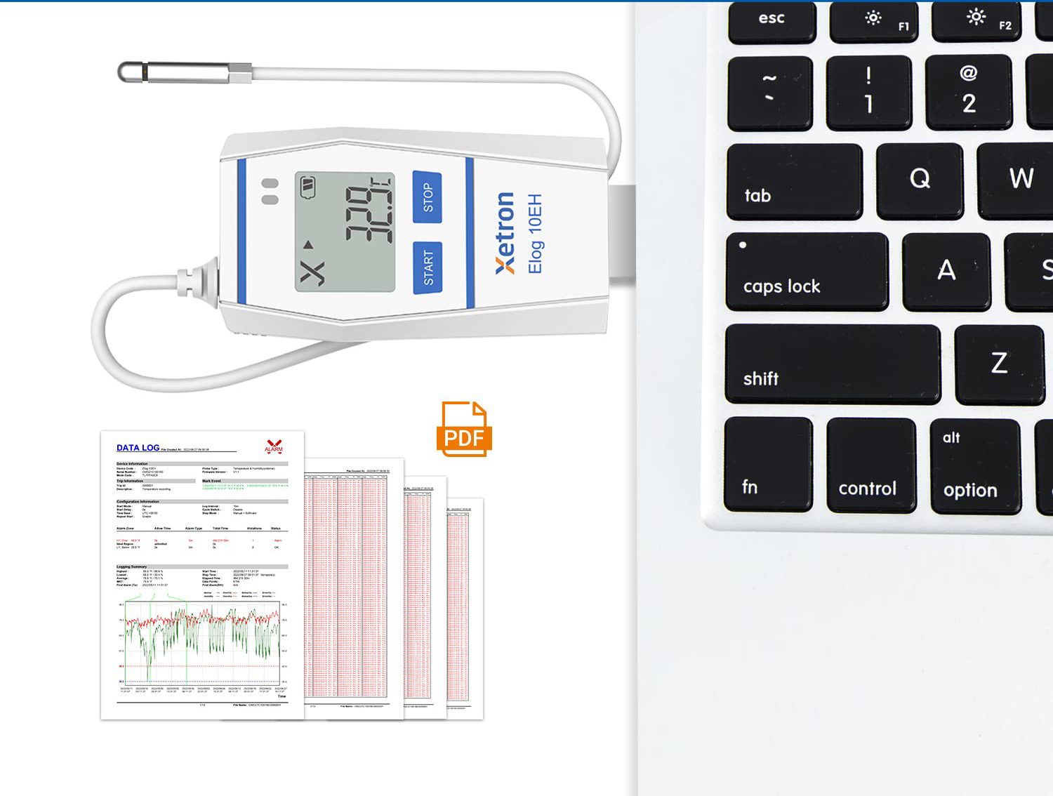 Rejestrator danych Xetron Elog10EH, sonda, eksport PDF, -40 do 85C