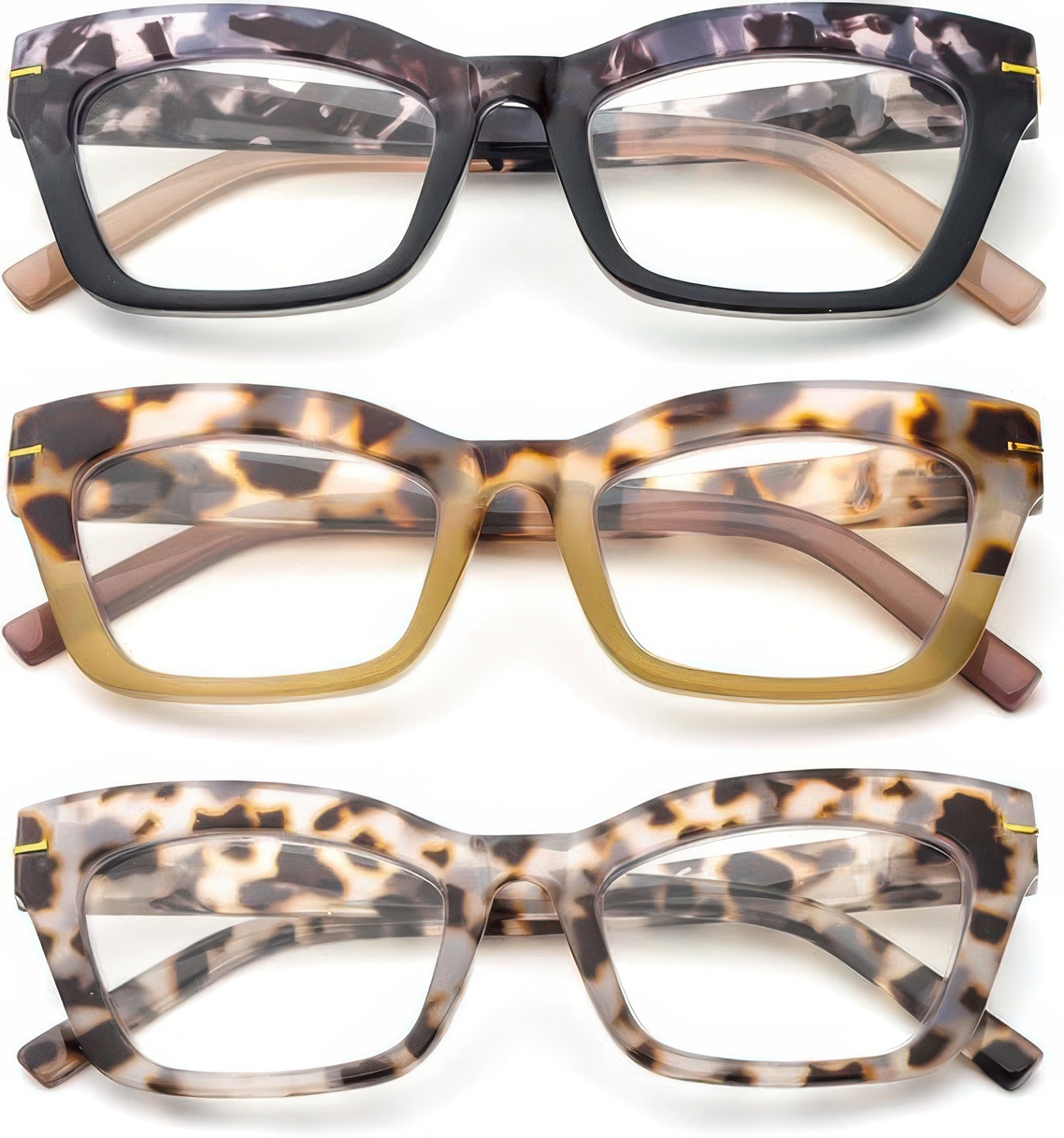 Okulary do czytania kollyseek 3 szt. Cat Eye retro dla kobiet +1.00