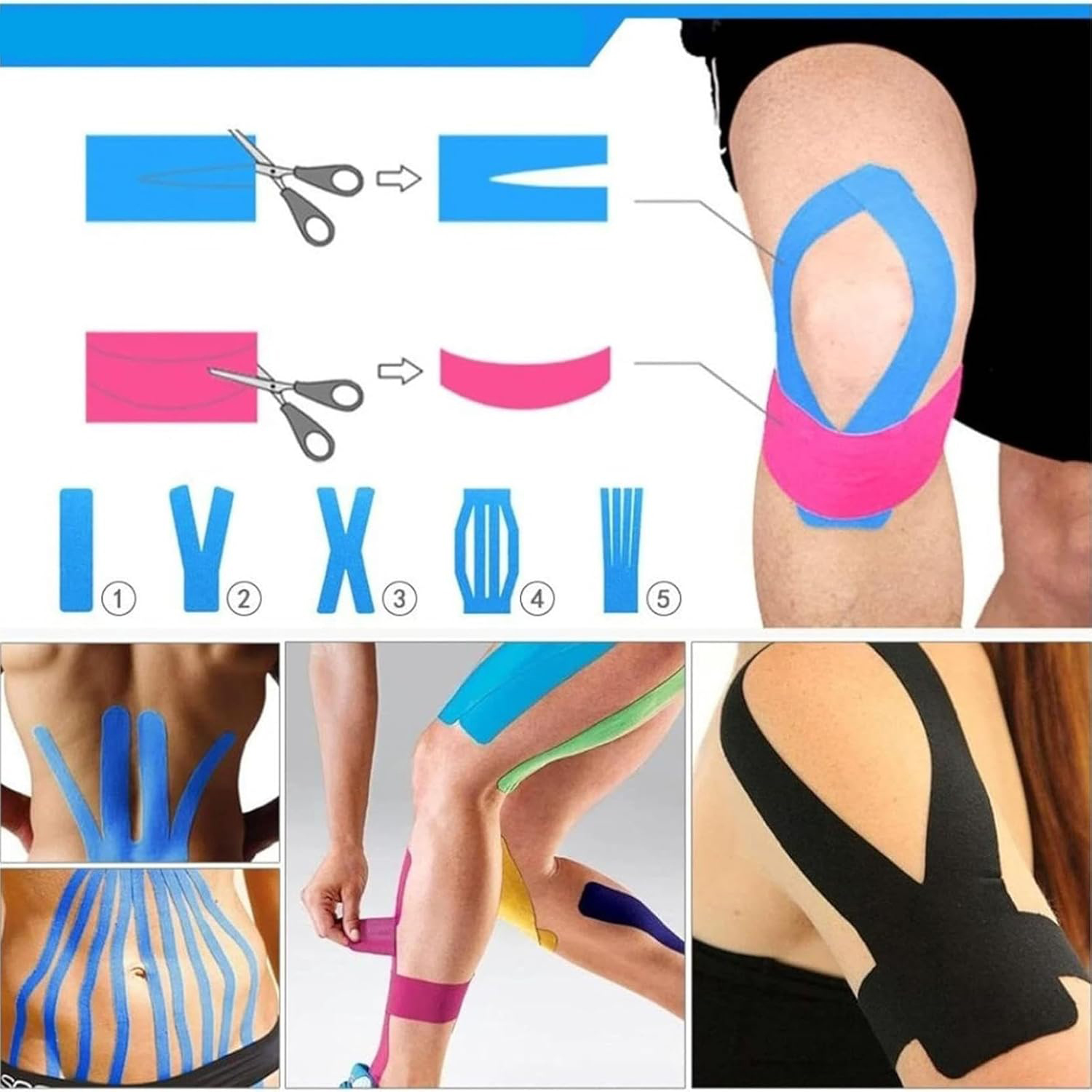 Taśmy kinezjologiczne elastyczne 50mmx5m zestaw 5 kolorowych