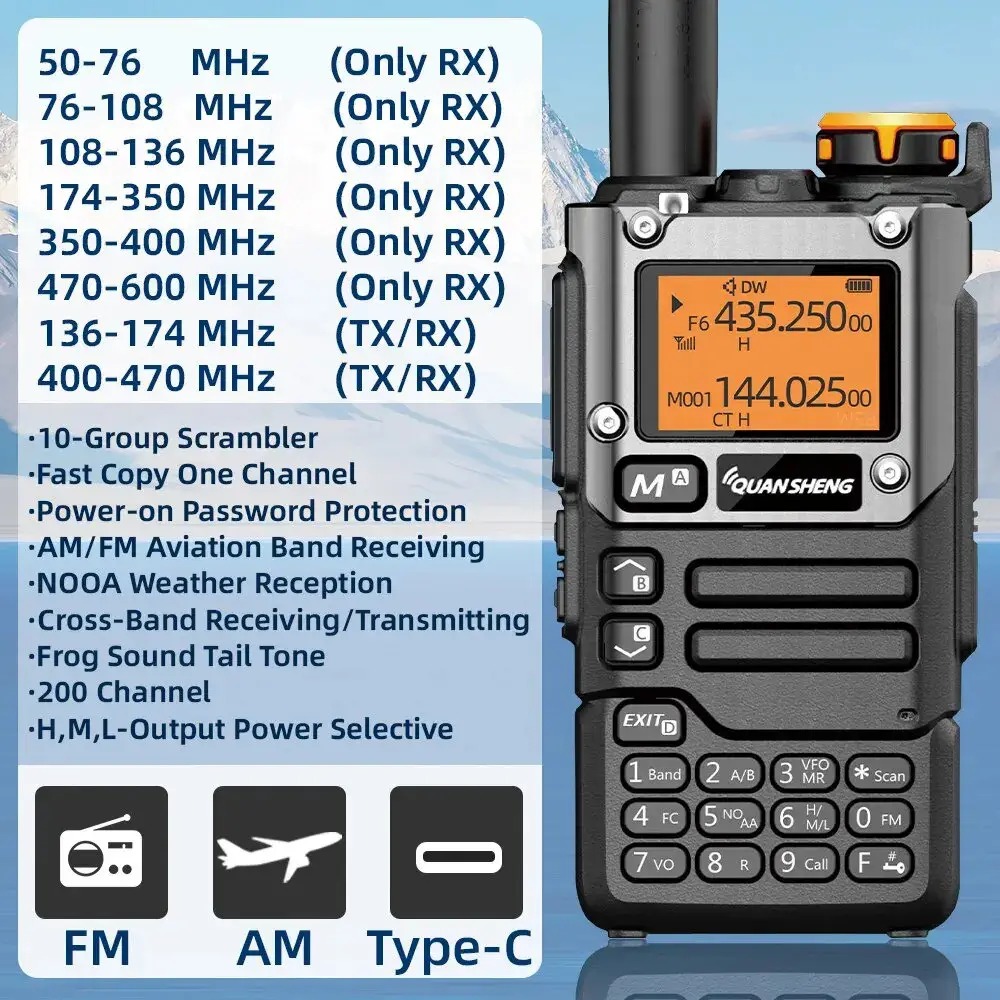 Przenośne radio CB Quansheng UV-K5 (8), 50-600MHz 5W 2023 FM AM Type-C