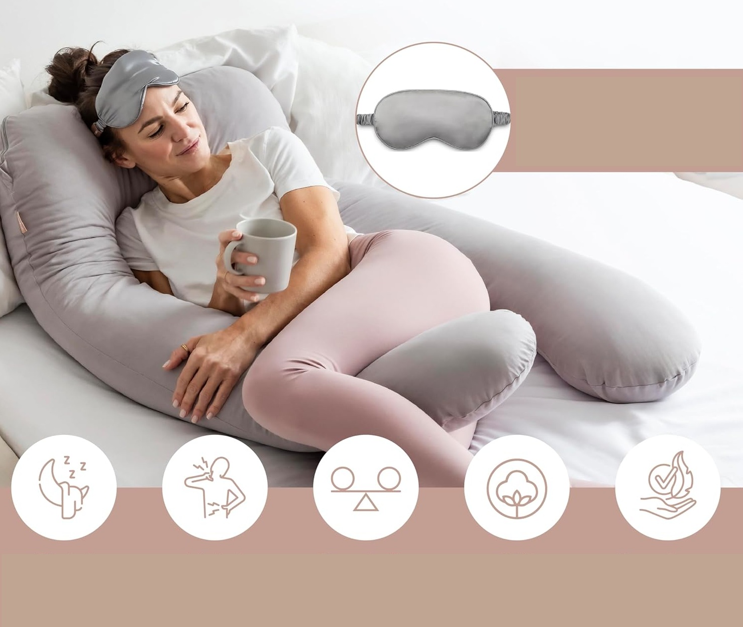 Poduszka ciążowa i do karmienia mimi kalu memory foam z maską do spania