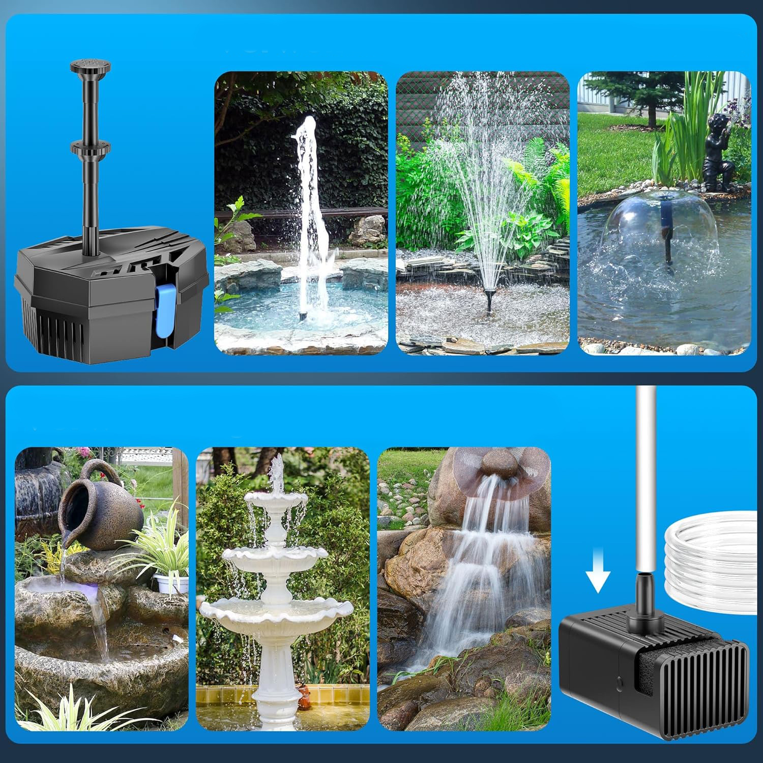 Solarny filtr do stawu z pompą Biling 8W 405L/h z akumulatorem i 10 dyszami