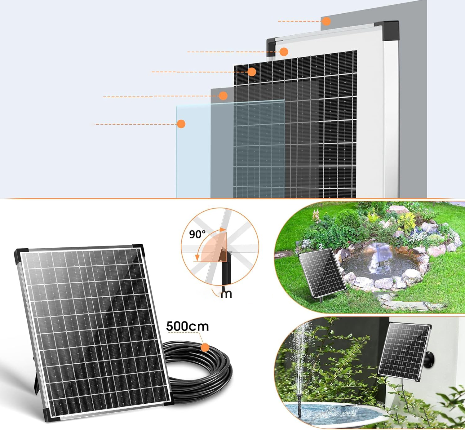 Solara fontanna Biling 25W 1200 L/H do stawu ogrodowa pompa z rurą 2 m