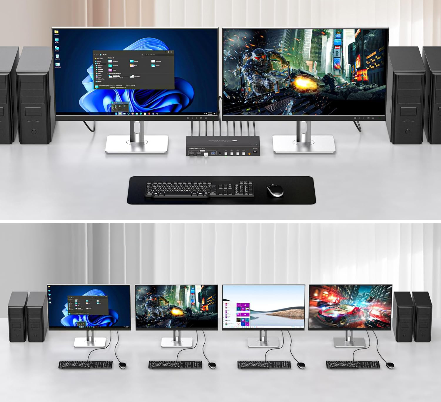 NIEKOMPLETNY Przełącznik KVM VPFET 4K 4 komputery 2 monitory HDMI 4xUSB 3.0