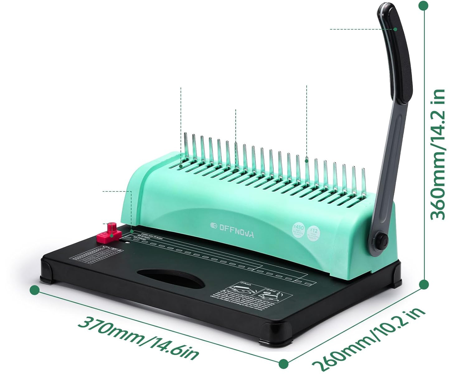 Bindownica do papieru OFFNOVA CS12 21 dziur 450 kartek A4 A5 regulacja
