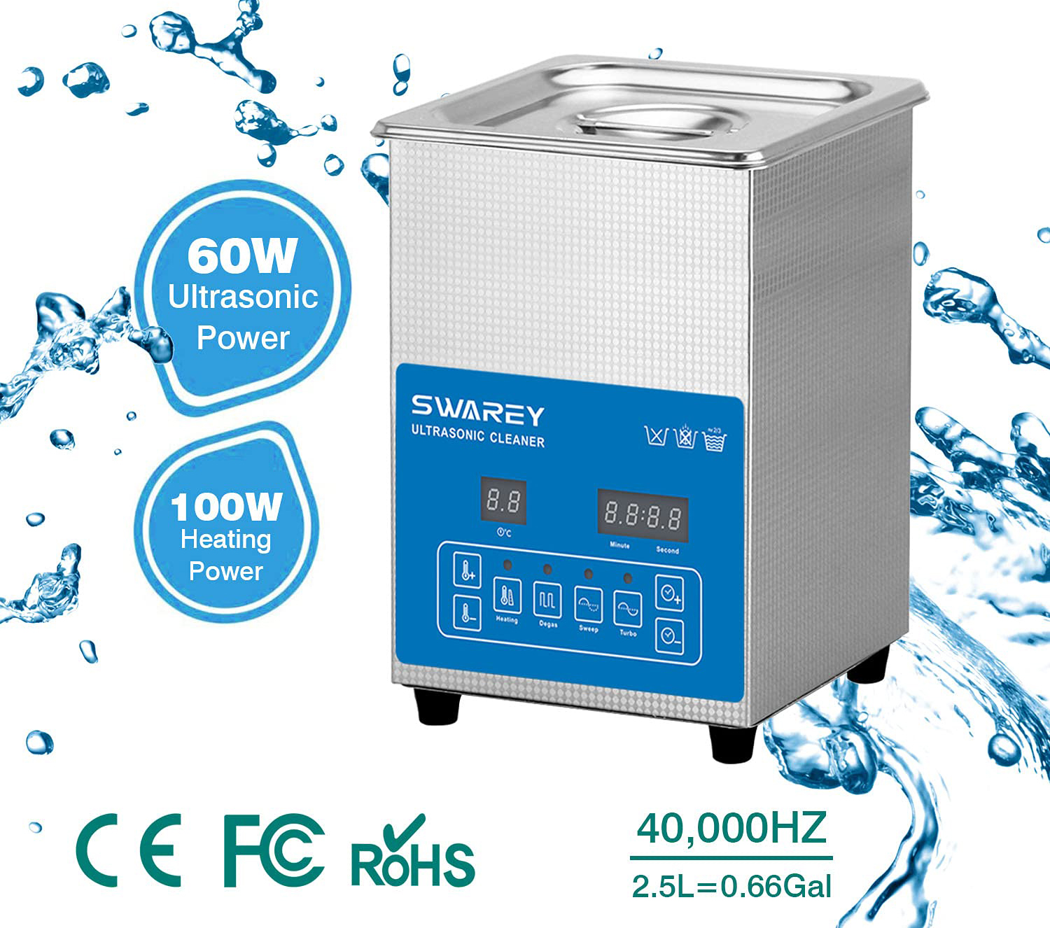 Myjka ultradźwiękowa Swarey 2,5L z podgrzewaczem timer i 40kHz POWYSTAWOWY