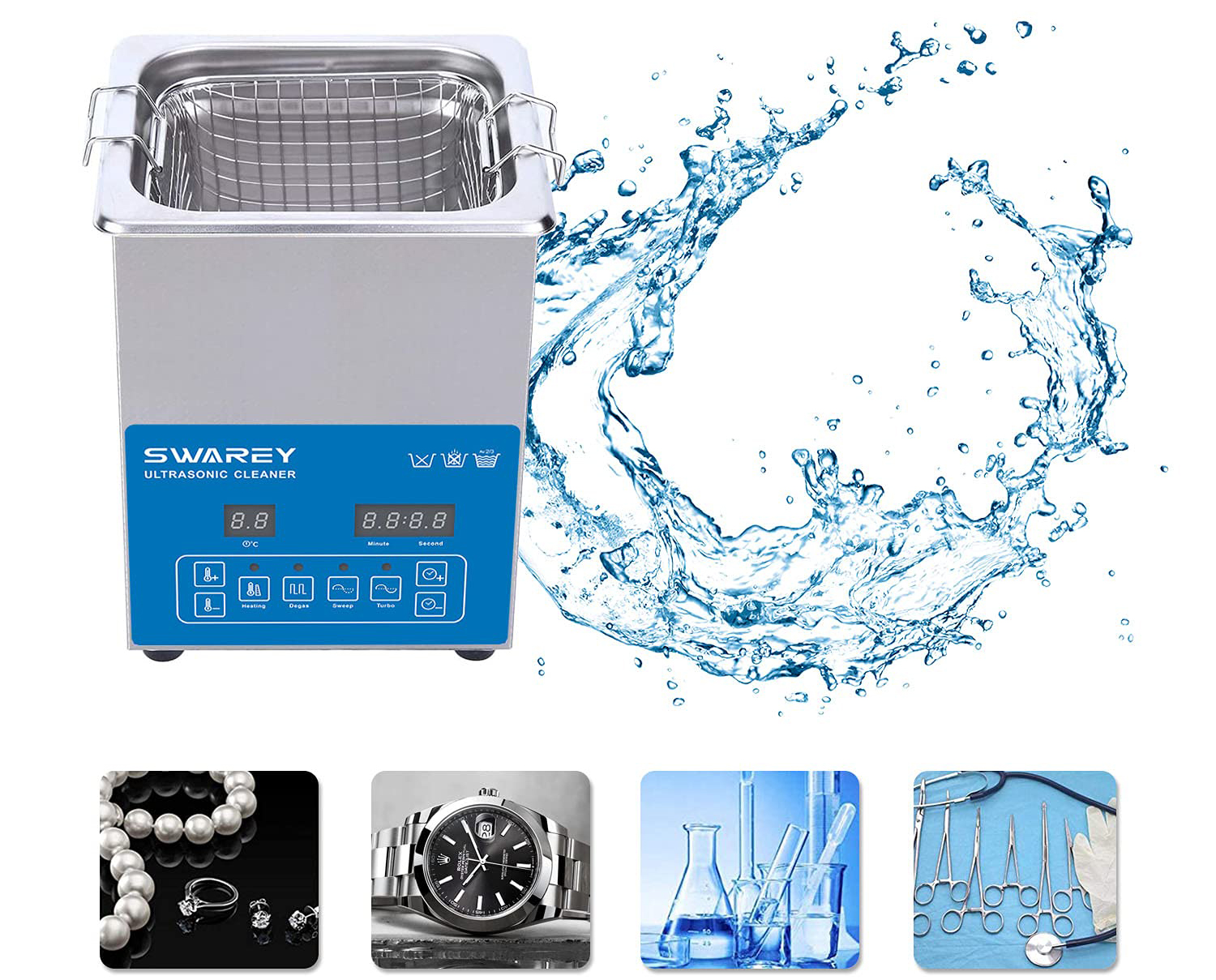 Myjka ultradźwiękowa Swarey 2,5L z podgrzewaczem timer i 40kHz POWYSTAWOWY