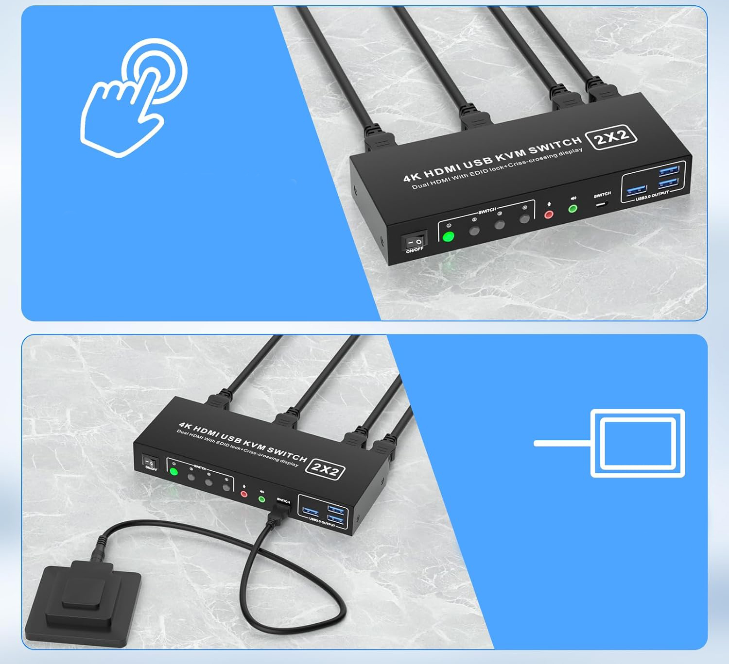 Przełącznik KVM 2 komputery 2 monitory Rytaki USB 3.0 4K@60Hz z audio