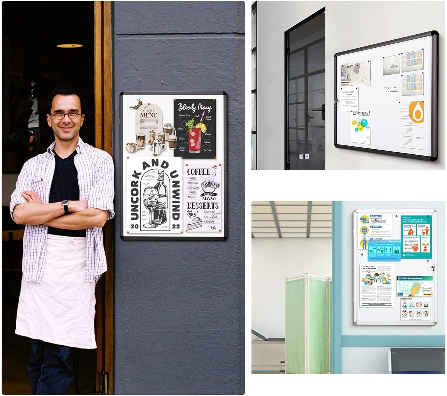 Tablica ogłoszeń zamykana Swansea biała z drzwiami 67x50 cm 4×A4