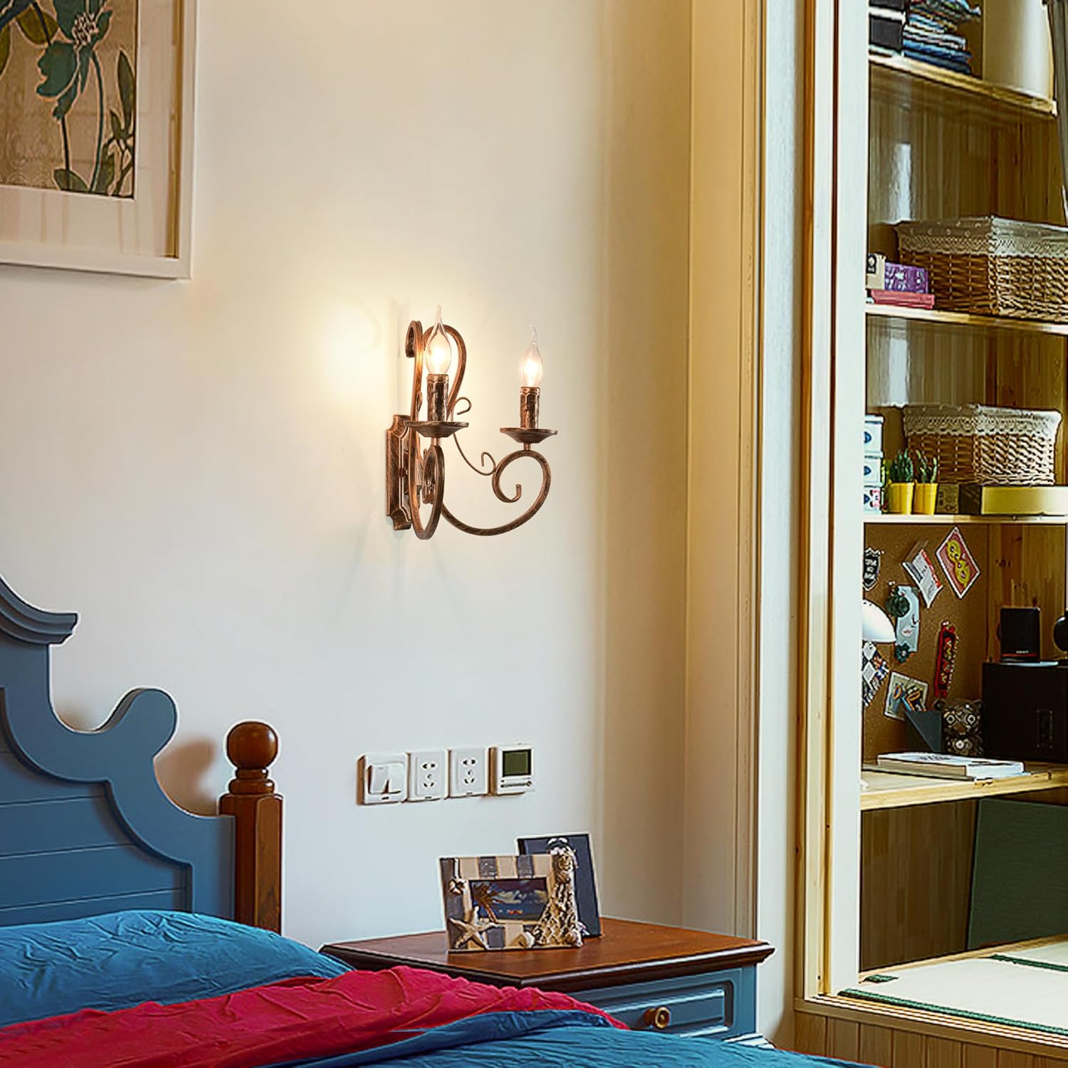 Kinkiety ścienne retro metalowe vintage Ganeed HD092-2 E14 brązowe