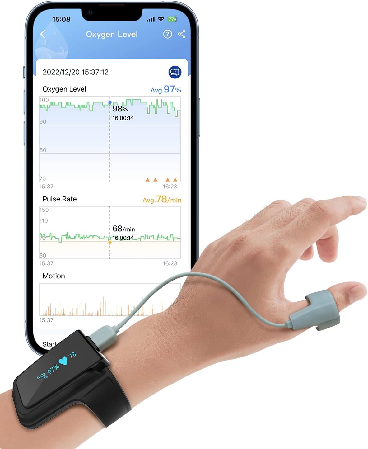 USZKODZONY Pulsoksymetr na palec i nadgarstek Wellue Checkme Max bluetooth