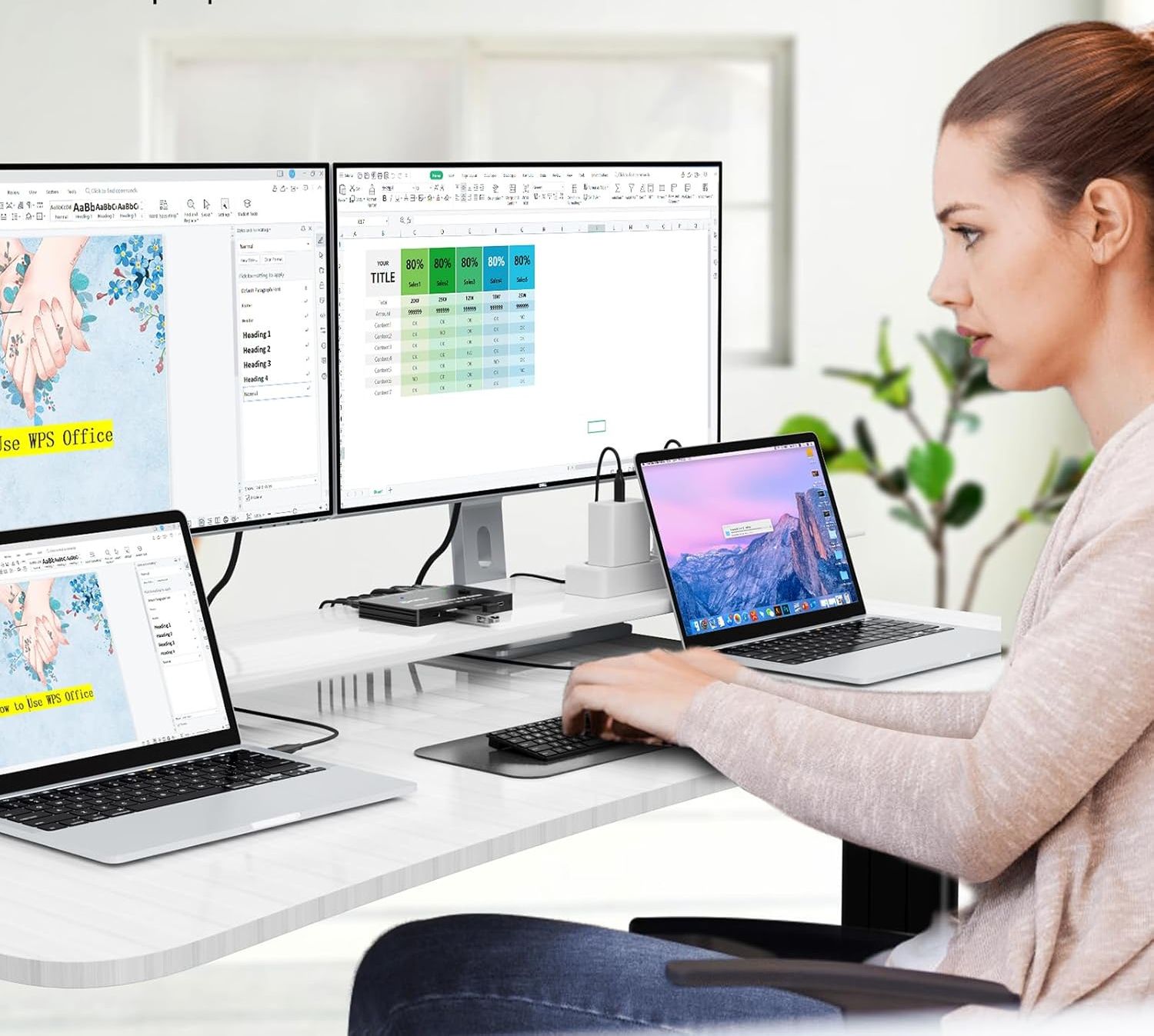 Przełącznik KVM YOUTINGHDAV USB-C 2 PC 2 monitory Dual HDMI 4K@60Hz 65W PD
