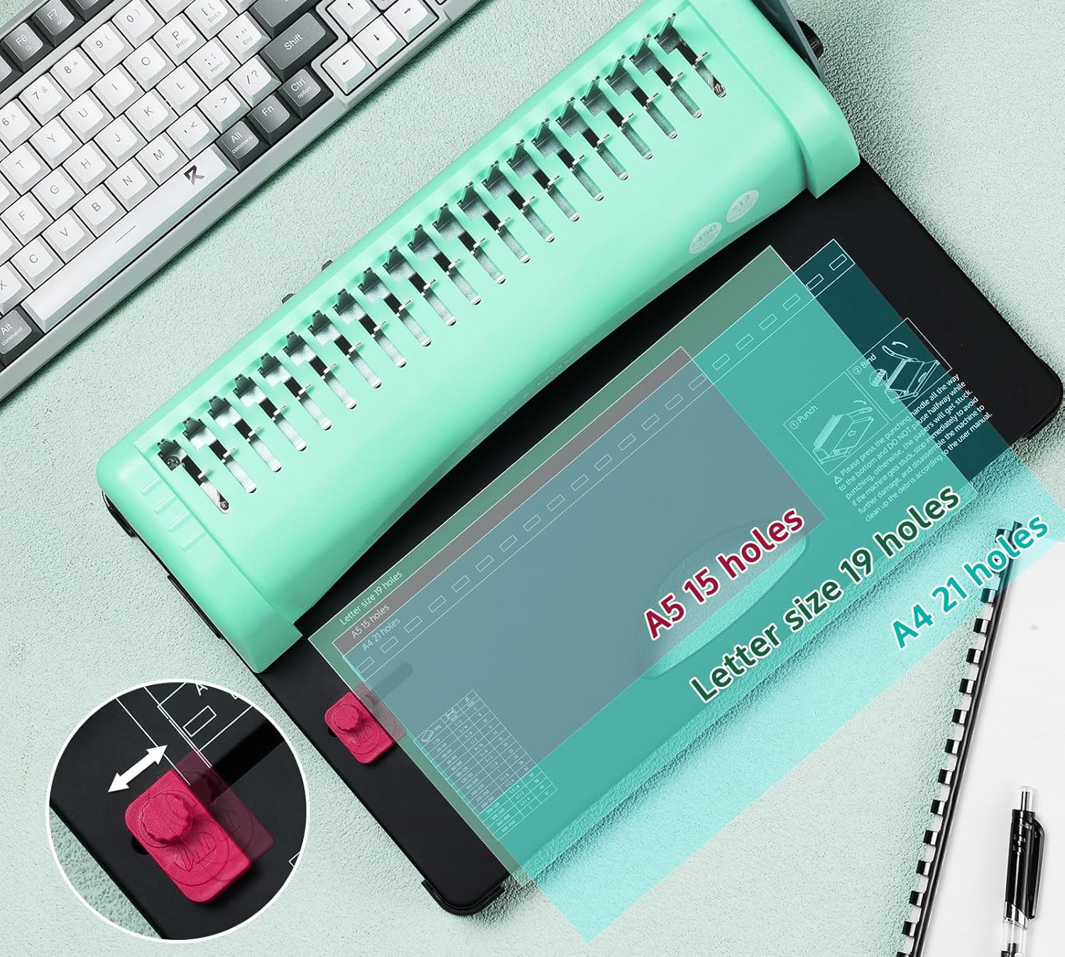 Bindownica do papieru OFFNOVA CS12 21 dziur 450 kartek A4 A5 regulacja