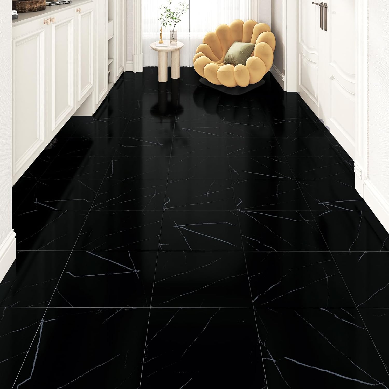 Naklejki podłogowe PVC Yullpaper 30x30cm czarne samoprzylepne 24szt